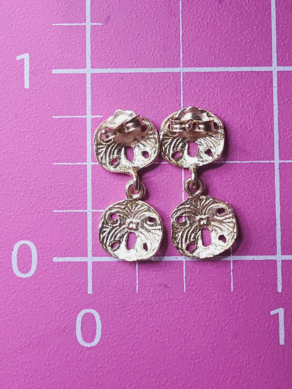 Solid 14K Yellow Gold Sand Dollar Dangle Drop Earrrings Beach