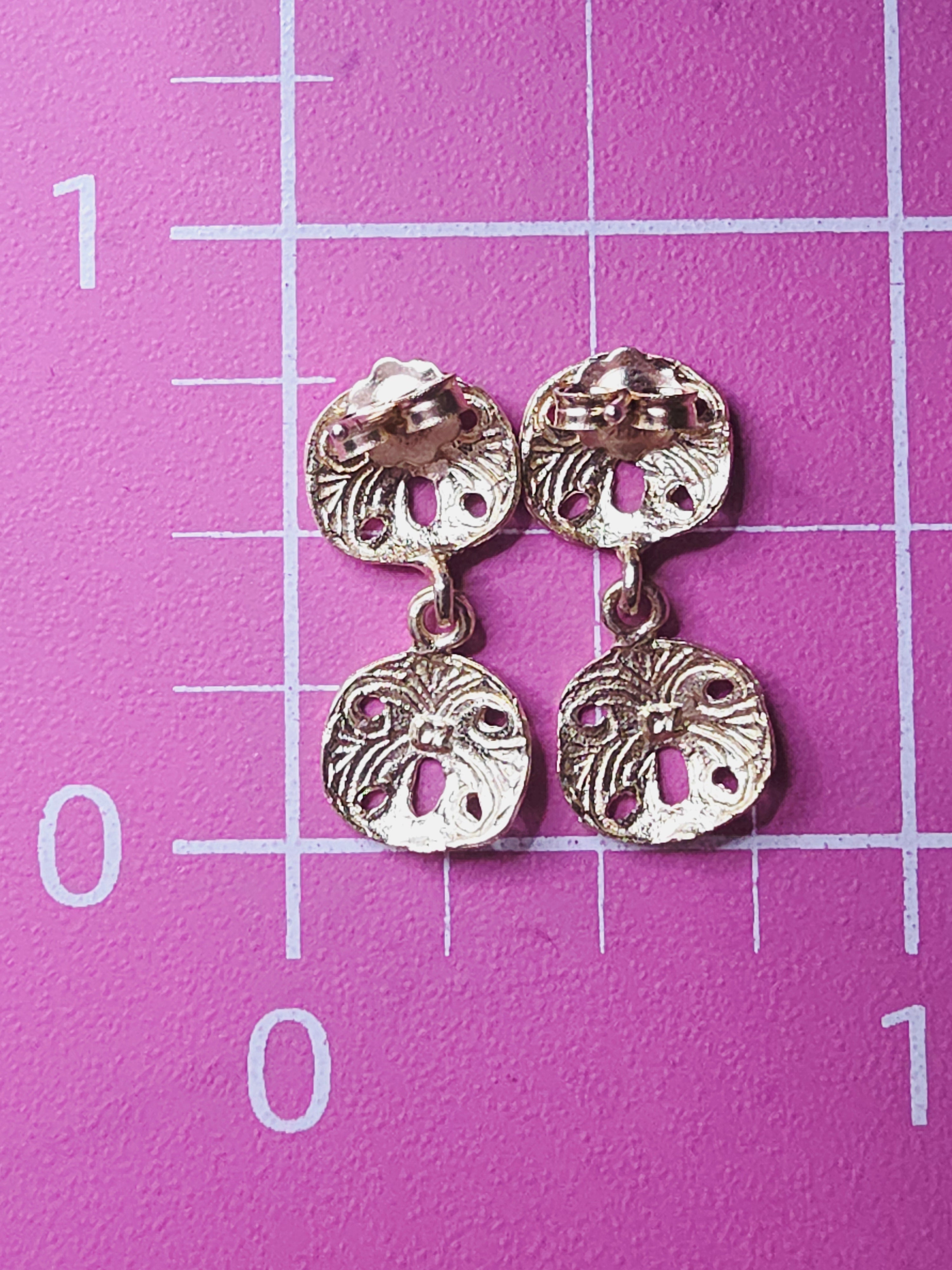 Solid 14K Yellow Gold Sand Dollar Dangle Drop Earrrings Beach