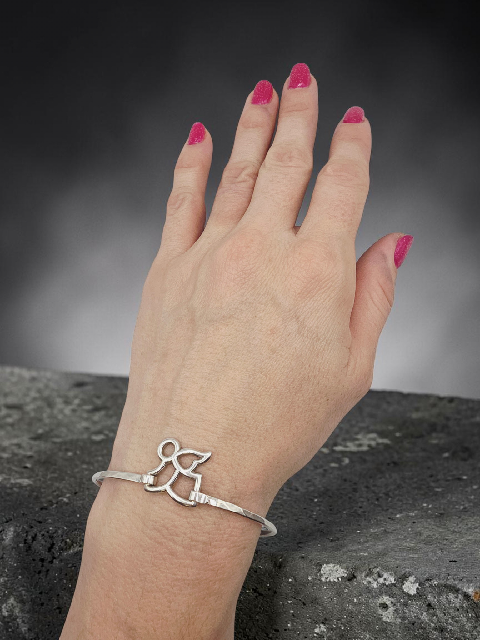 RETIRED James Avery Sterling Silver Flying Angel Hook-On Bangle Bracelet - 7.25"
