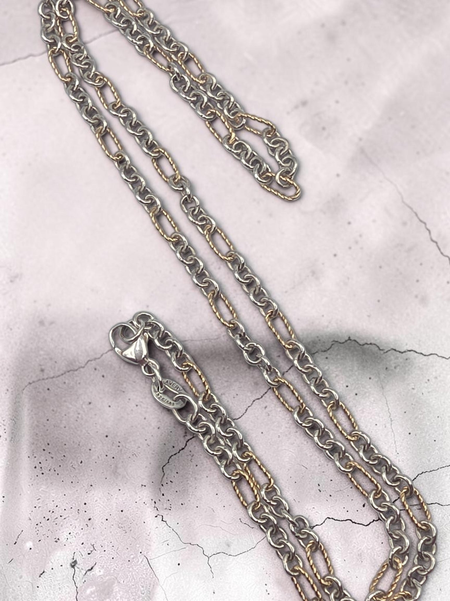 James Avery Solid 14K Gold & Sterling Silver Cable Figaro Chain Necklace 18 Inch