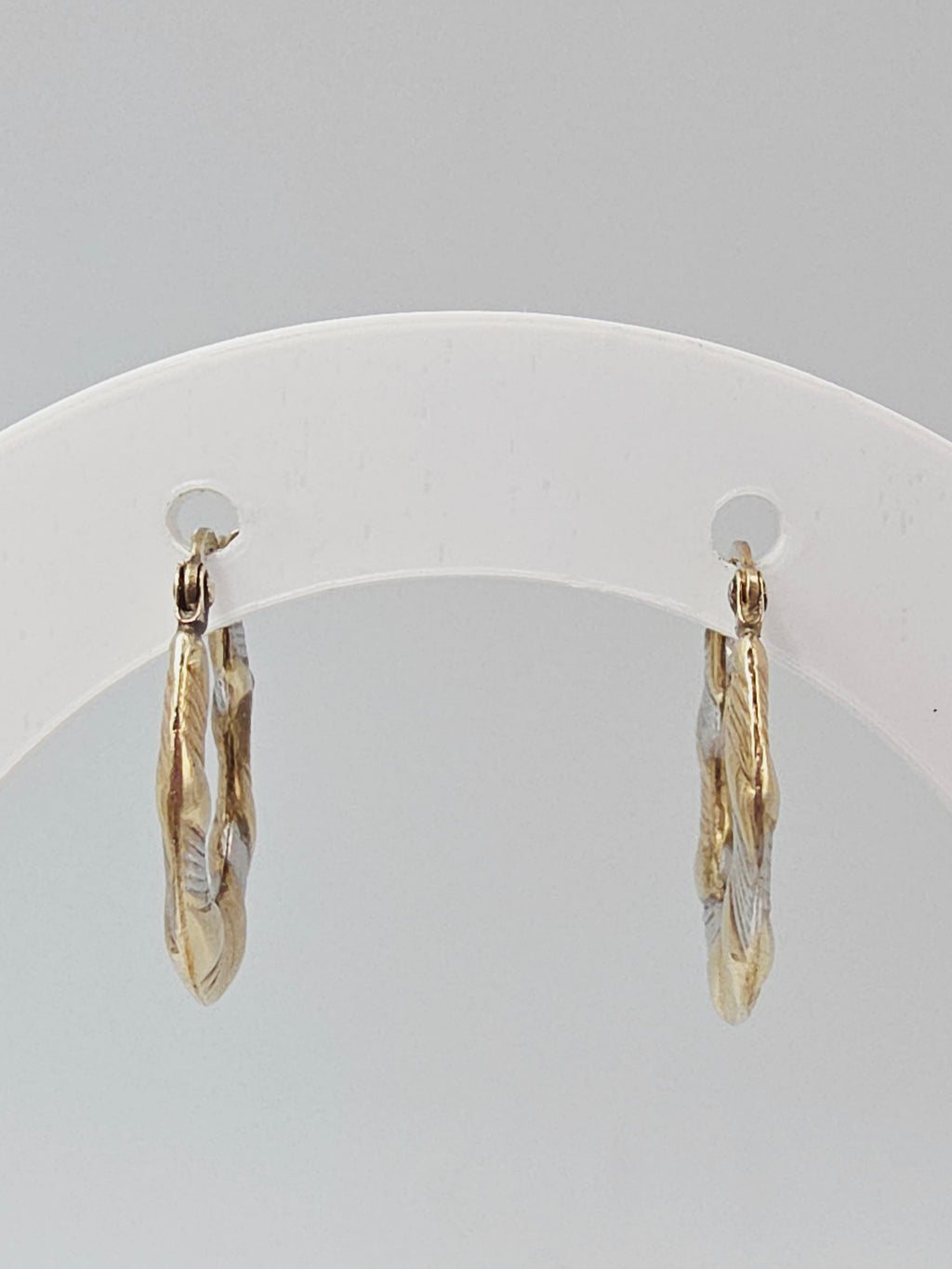 Solid 10K Two-Tone Gold Ribbed Textured Hoop Earrings