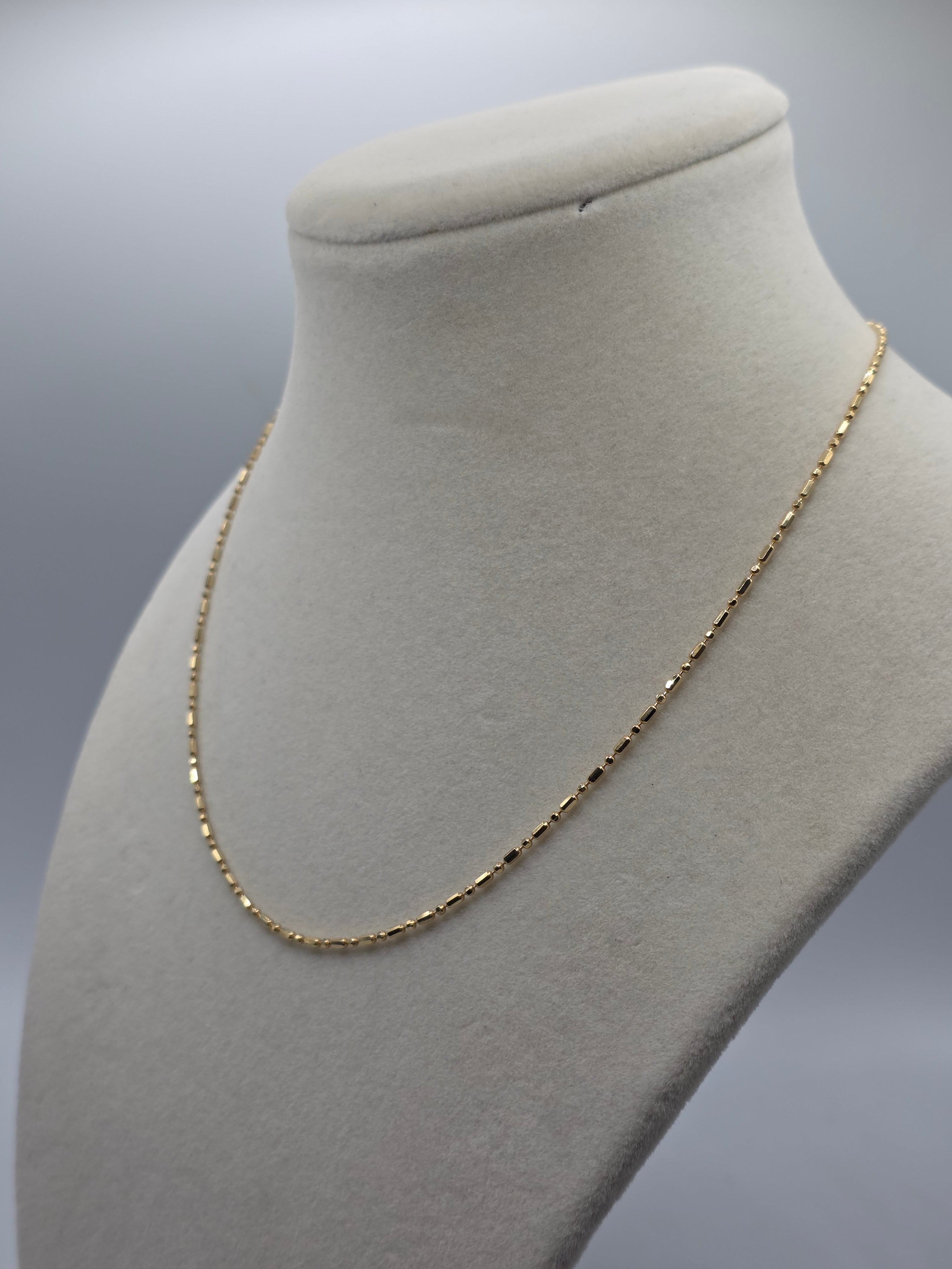 Vintage Balestra Solid 18K Gold Bar Bead 1.4mm Chain Necklace Italy - 16 Inch