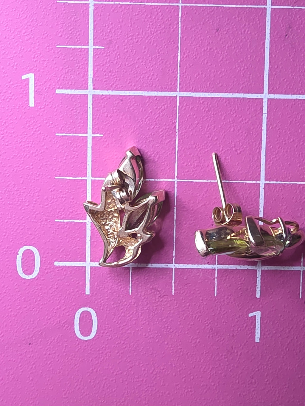 Solid 14K Yellow Gold Marquise Peridot and Diamond Floral Stud Earrings