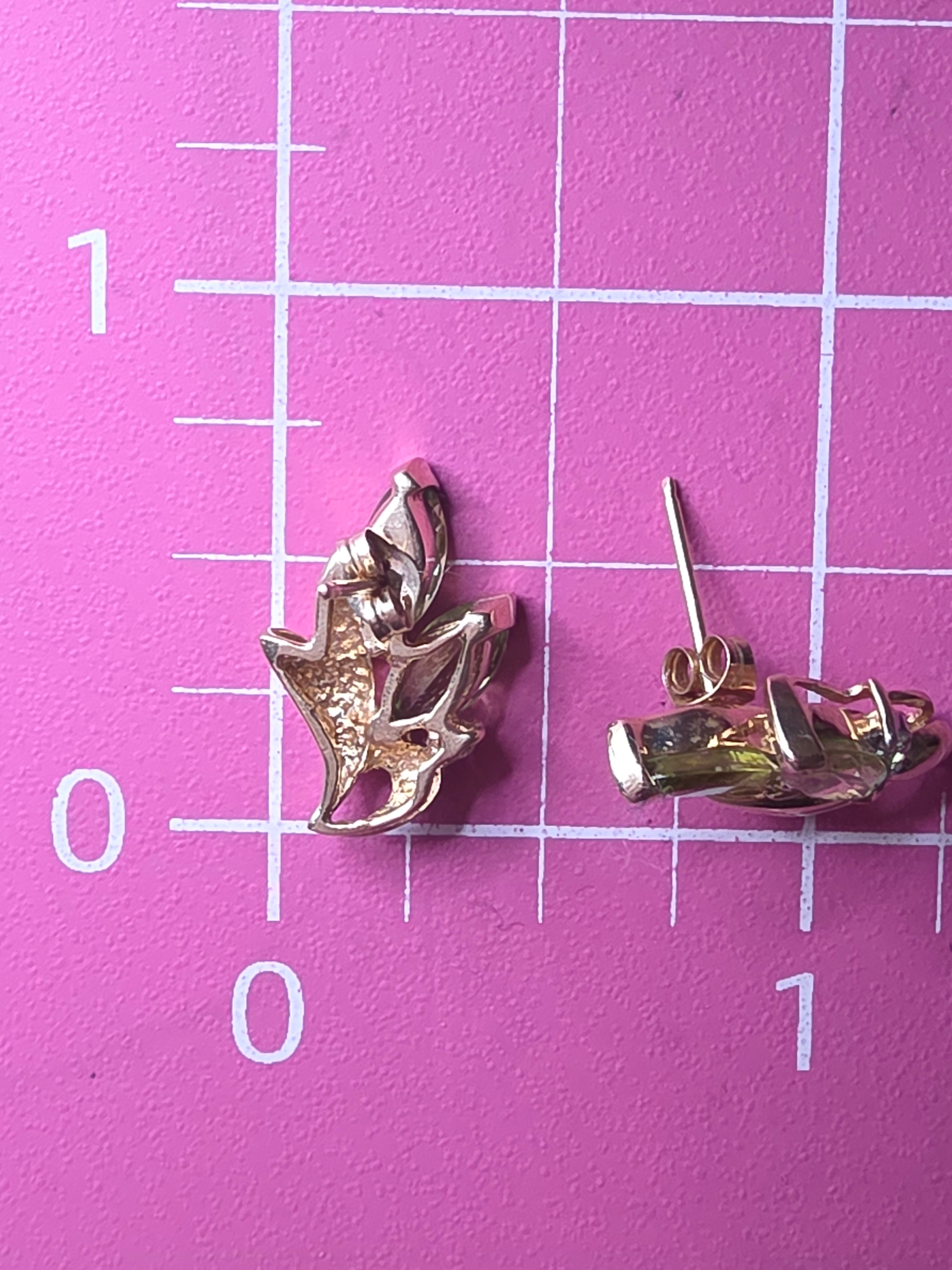 Solid 14K Yellow Gold Marquise Peridot and Diamond Floral Stud Earrings