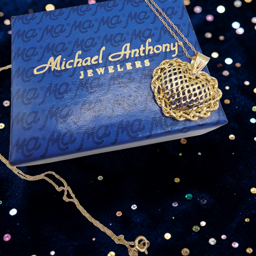 Michael Anthony Solid 14K Gold Filigree Heart Pendant Necklace - 18 Inches