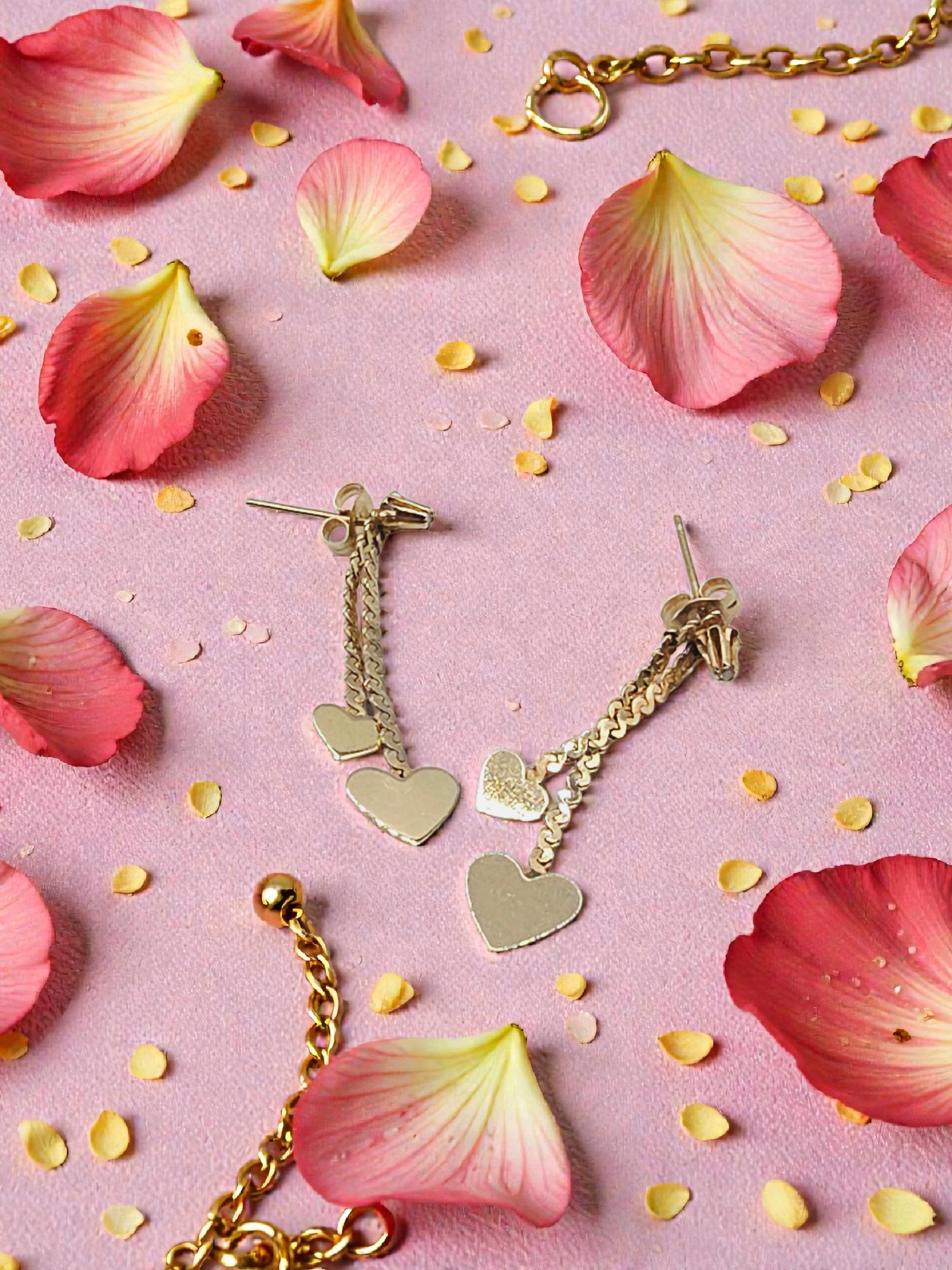 Vintage NABCO Solid 14K Gold Dangle Heart Earrings with White Topaz Accents