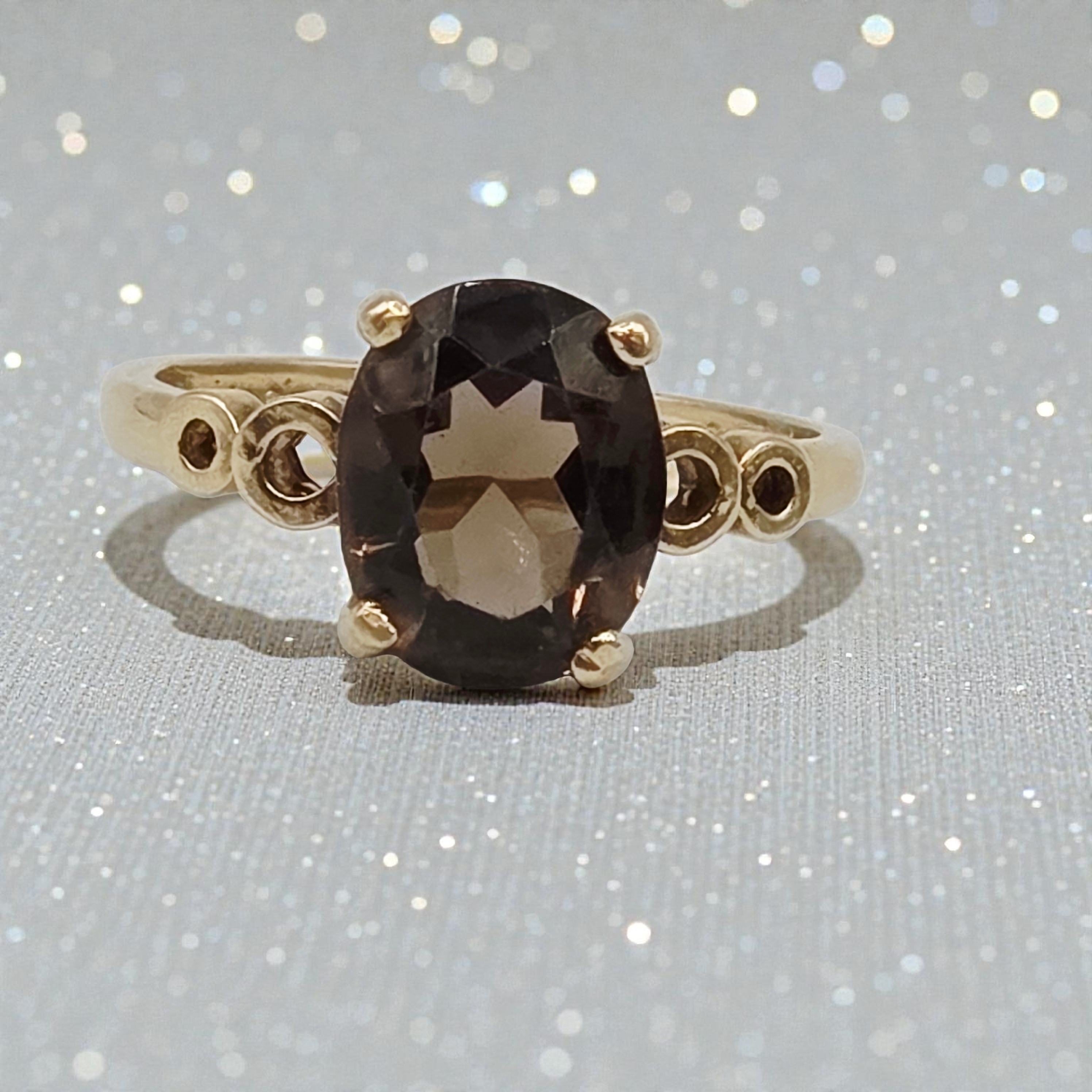 Solid 14K Yellow Gold Ring with Oval Smoky Quartz – Size 6.5