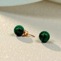 Solid 14K Yellow Gold Stud Earrings with Round Cut Jade