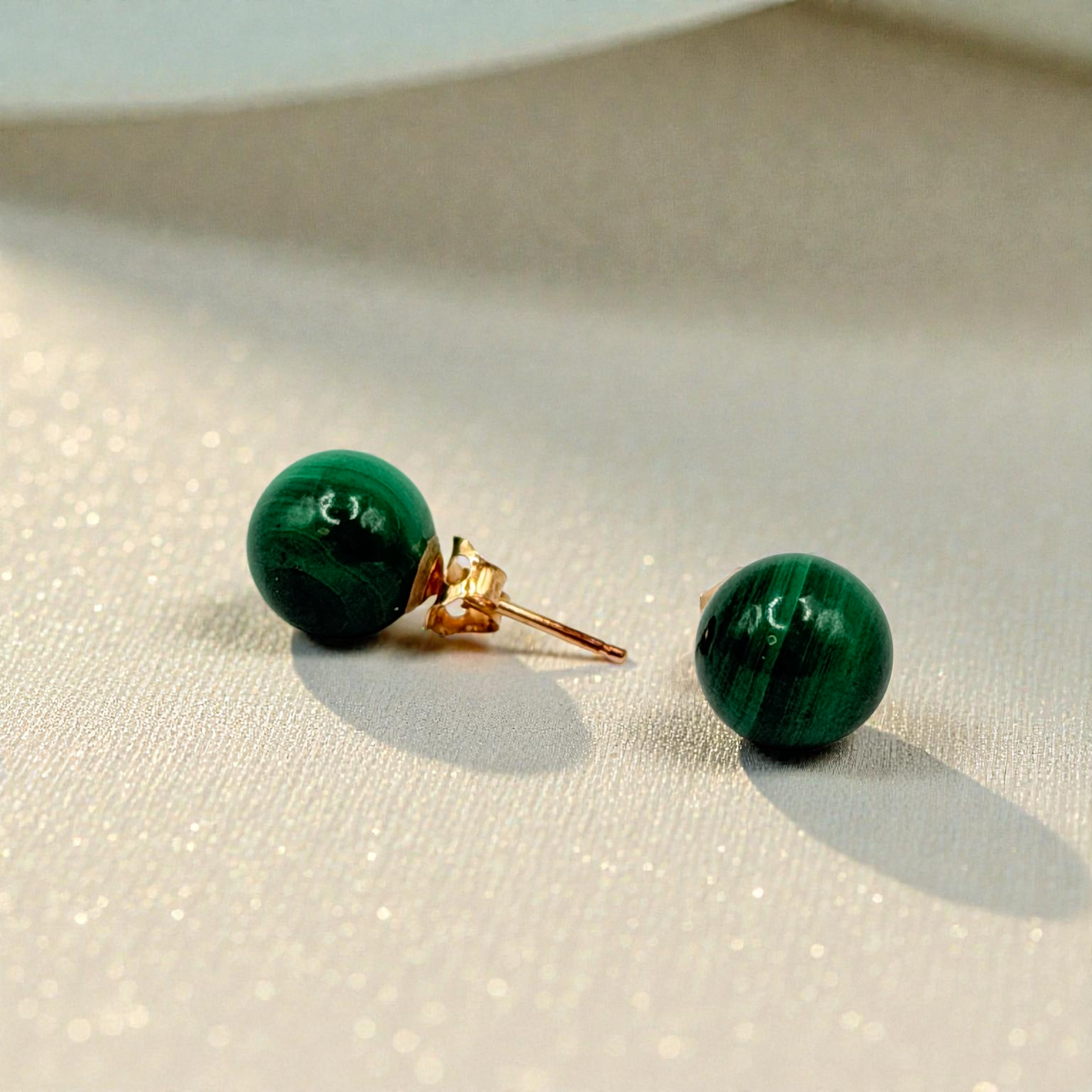 Solid 14K Yellow Gold Stud Earrings with Round Cut Jade