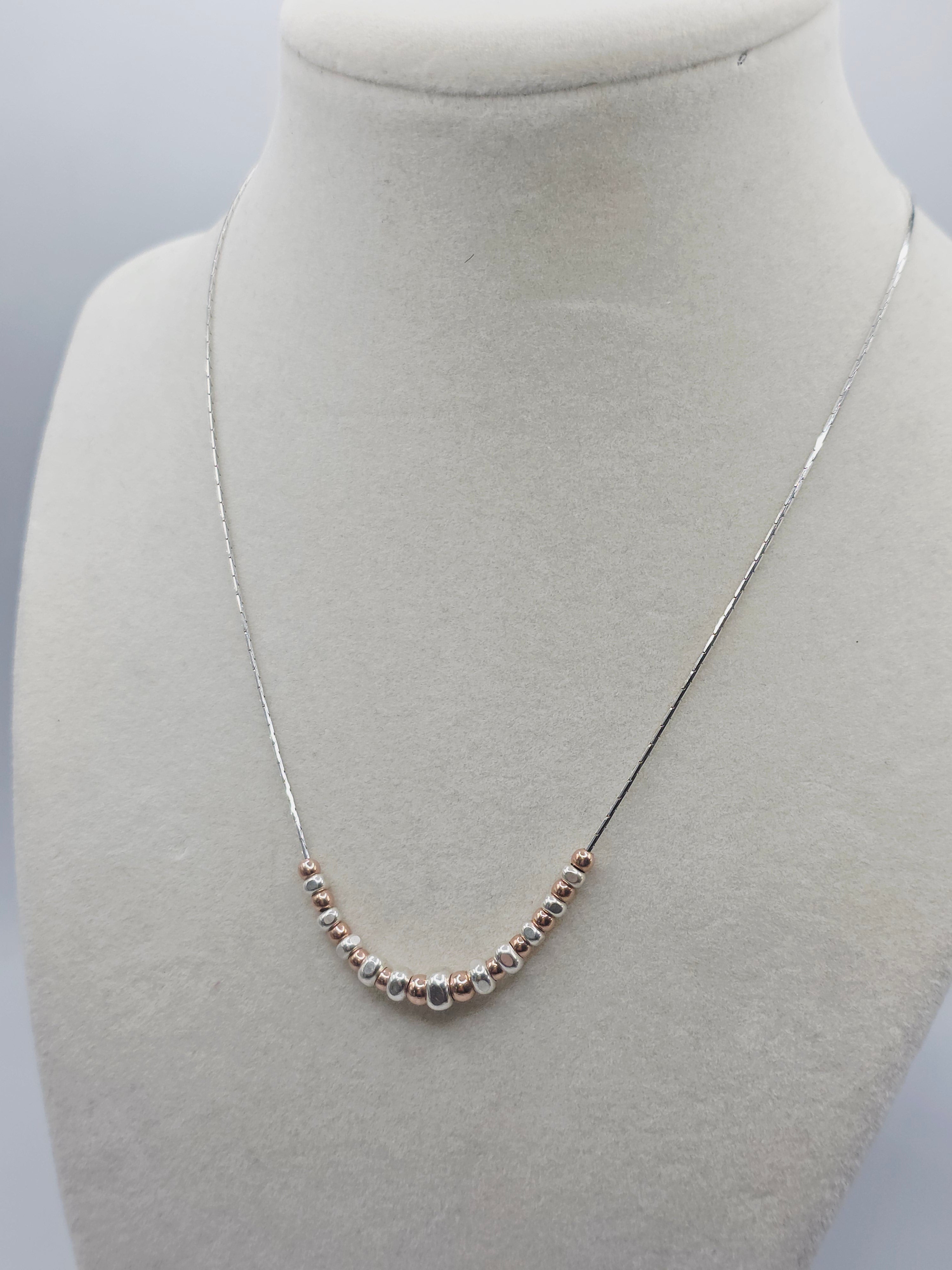 Dyadema 925 ITALY Sterling Necklace with Silver and Rose Gold Beads - Adjustable