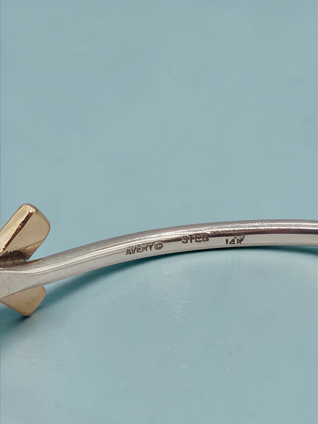 James Avery Sterling Silver Bangle Bracelet with Solid 14K Gold Ichthus - 7 Inch