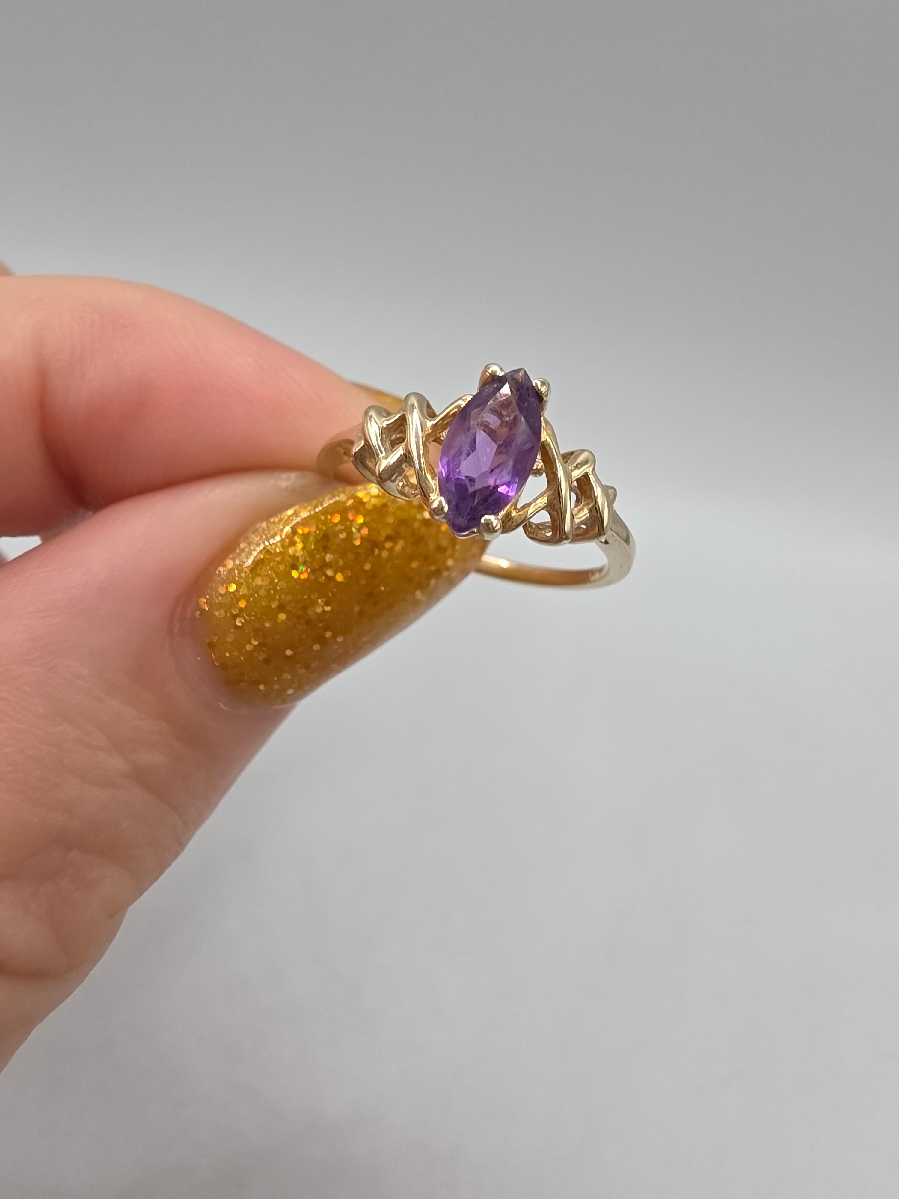 Ambras Fine Jewelry Solid 14K Yellow Gold Marquise Amethyst Ring - Size 5.75