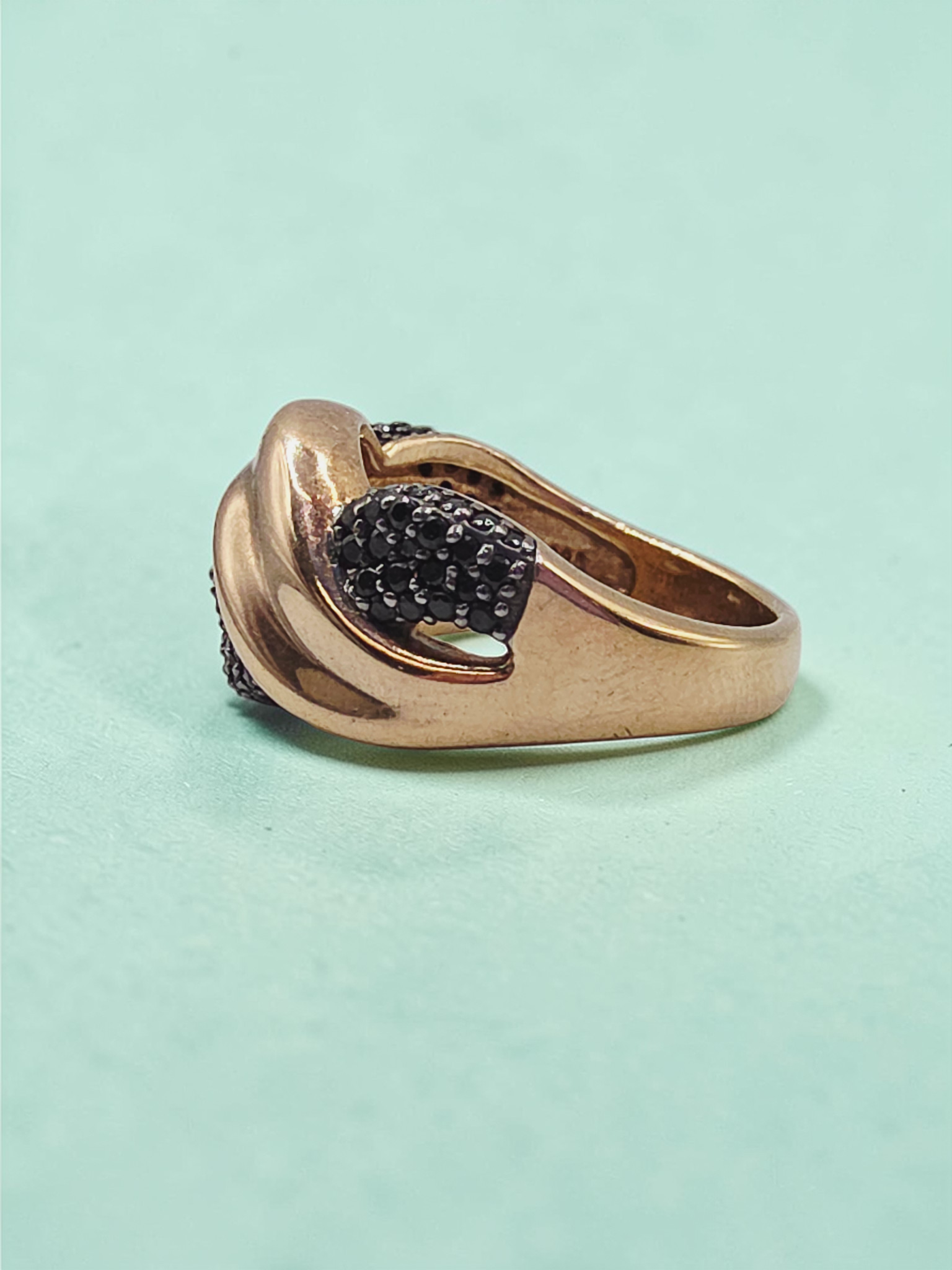 925 Sterling Silver Ring with Rose Gold Vermeil & Black Tourmaline – Size 9
