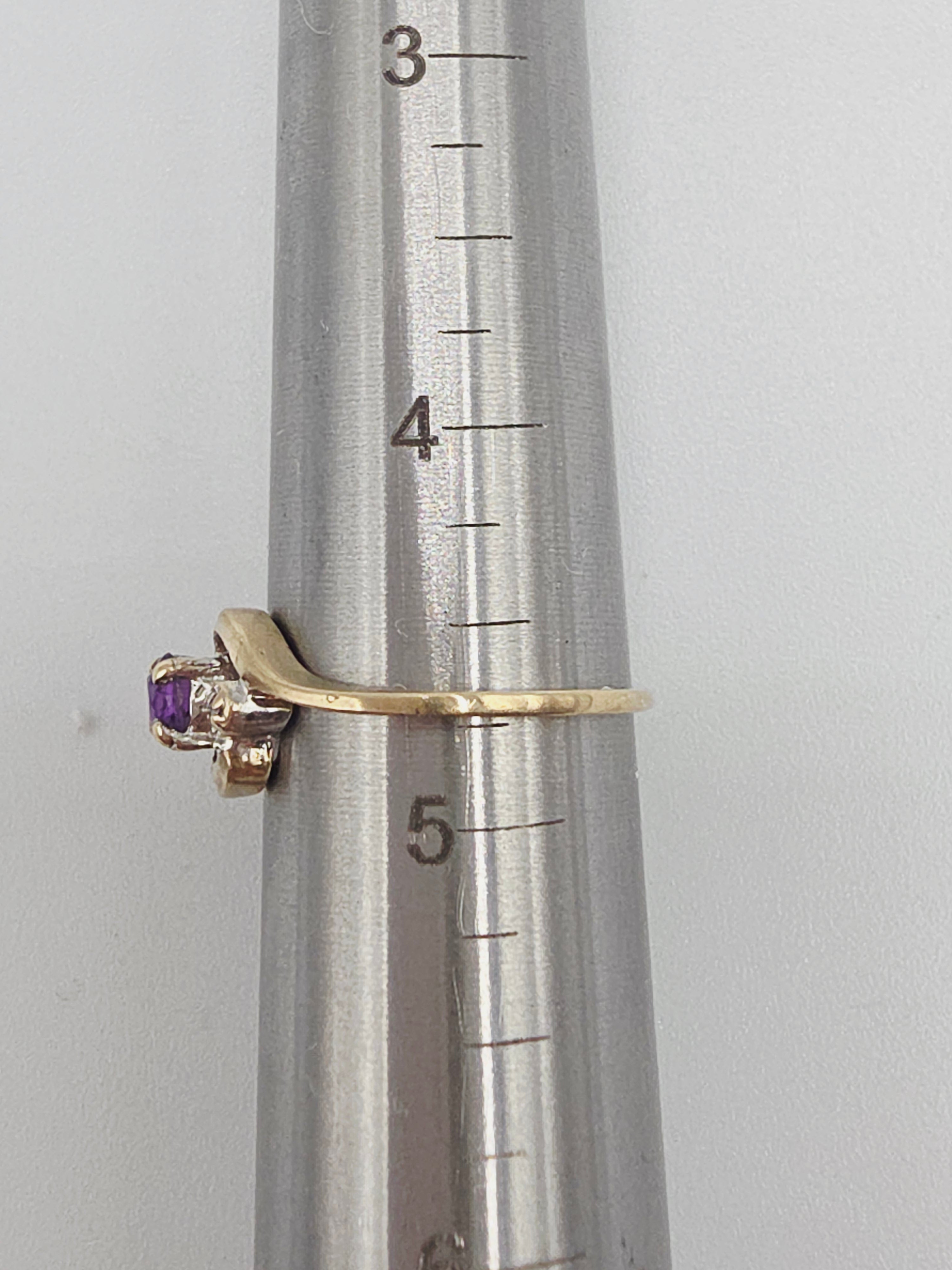Joseph E. DeMarco Solid 10K Gold Amethyst Ring with Diamond Accents - Size 4.75