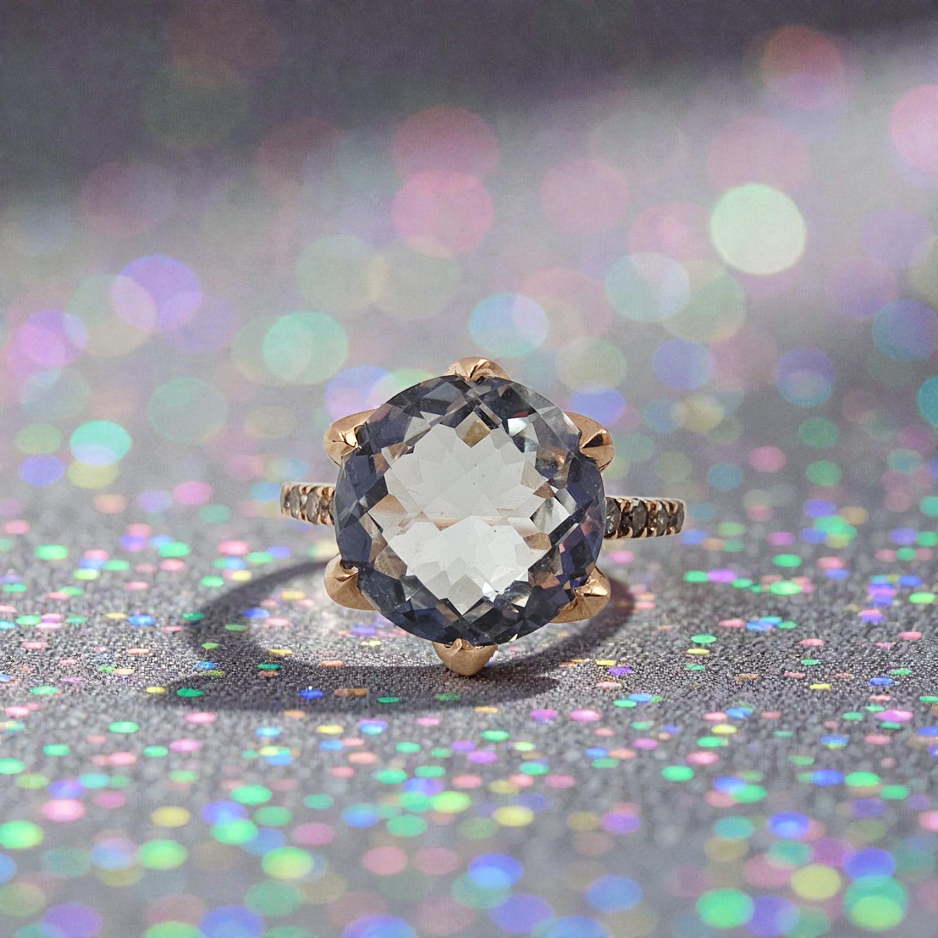 Solid 14K Rose Gold Ring with Lab-Created White Topaz & Diamond Accents - Size 8