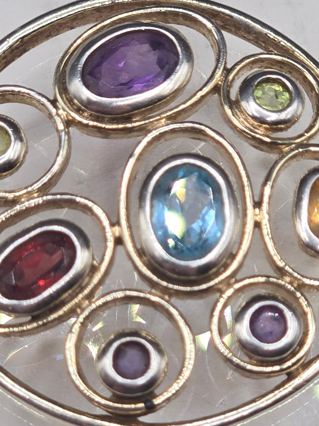 Heng Ngai Sterling Silver 14K Gold Plated Amethyst Blue Topaz Garnet Pendant