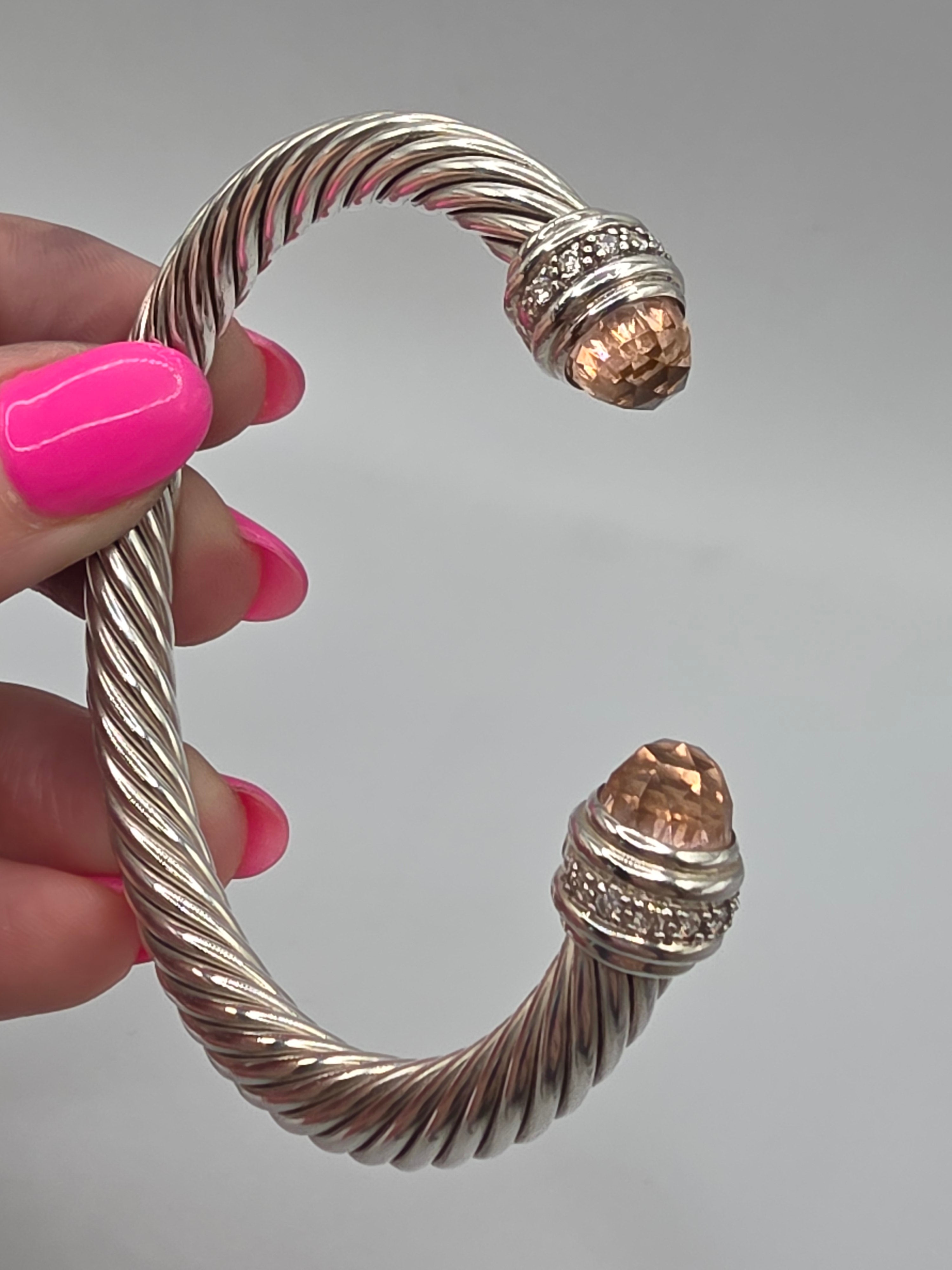 David Yurman Sterling Silver Cable Bracelet with Morganite & Diamonds - Medium