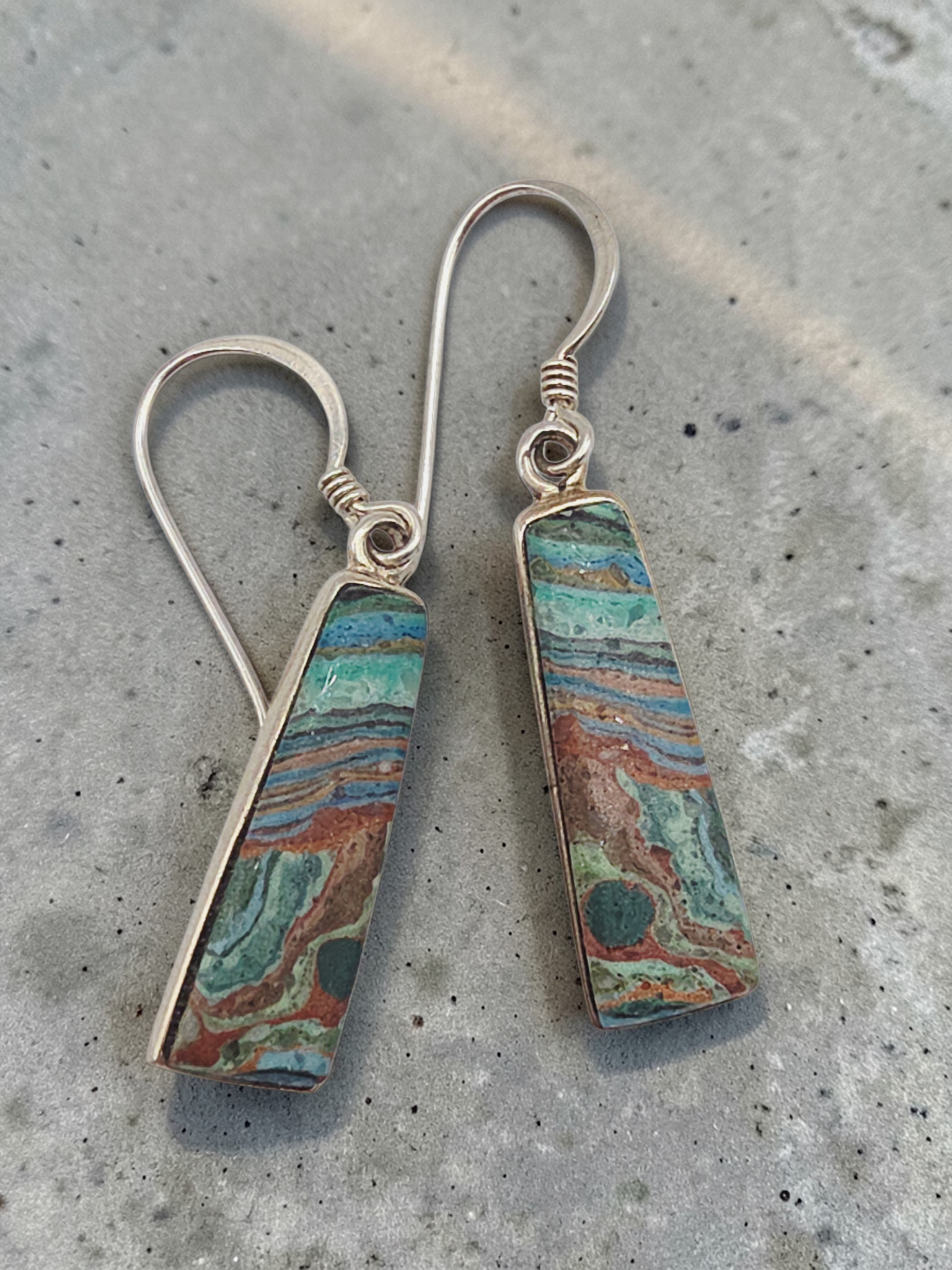 925 Sterling Silver Drop Earrings with Multicolor Composite Stone Inlay