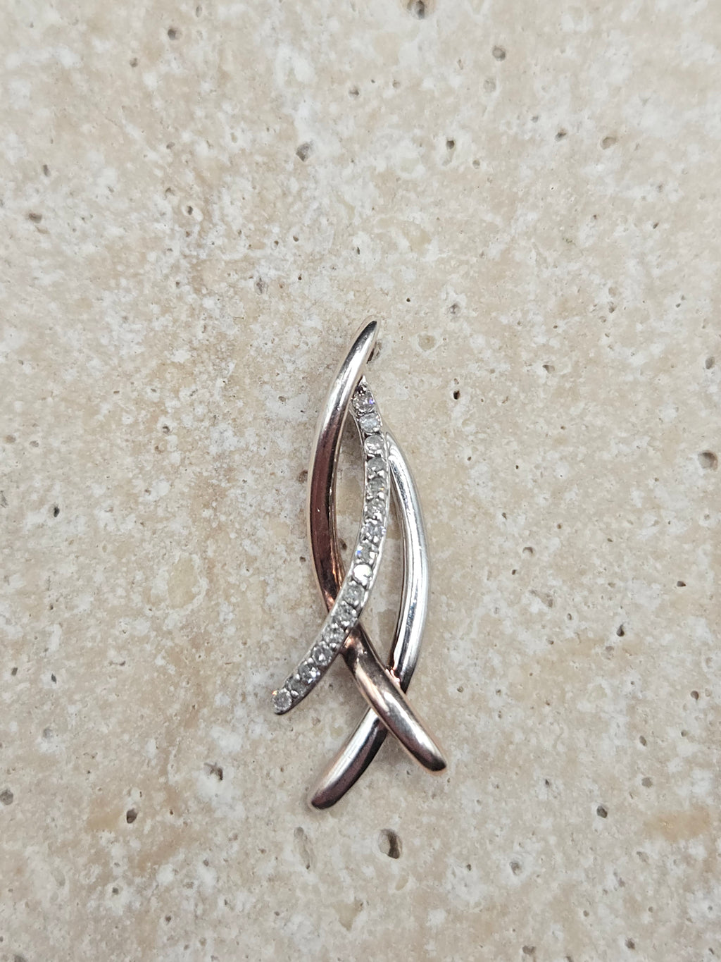 925 Sterling Silver 10K Rose Gold Plated Diamond Ribbon Necklace Pendant