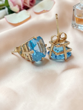 Solid 14K Yellow Gold Cushion Cut Blue Topaz Stud Earrings