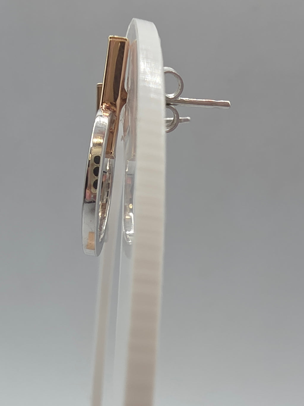 LLJ Lindsey Leigh 14K White Rose Gold Bar Circle Geometric Stud Earrings Italy
