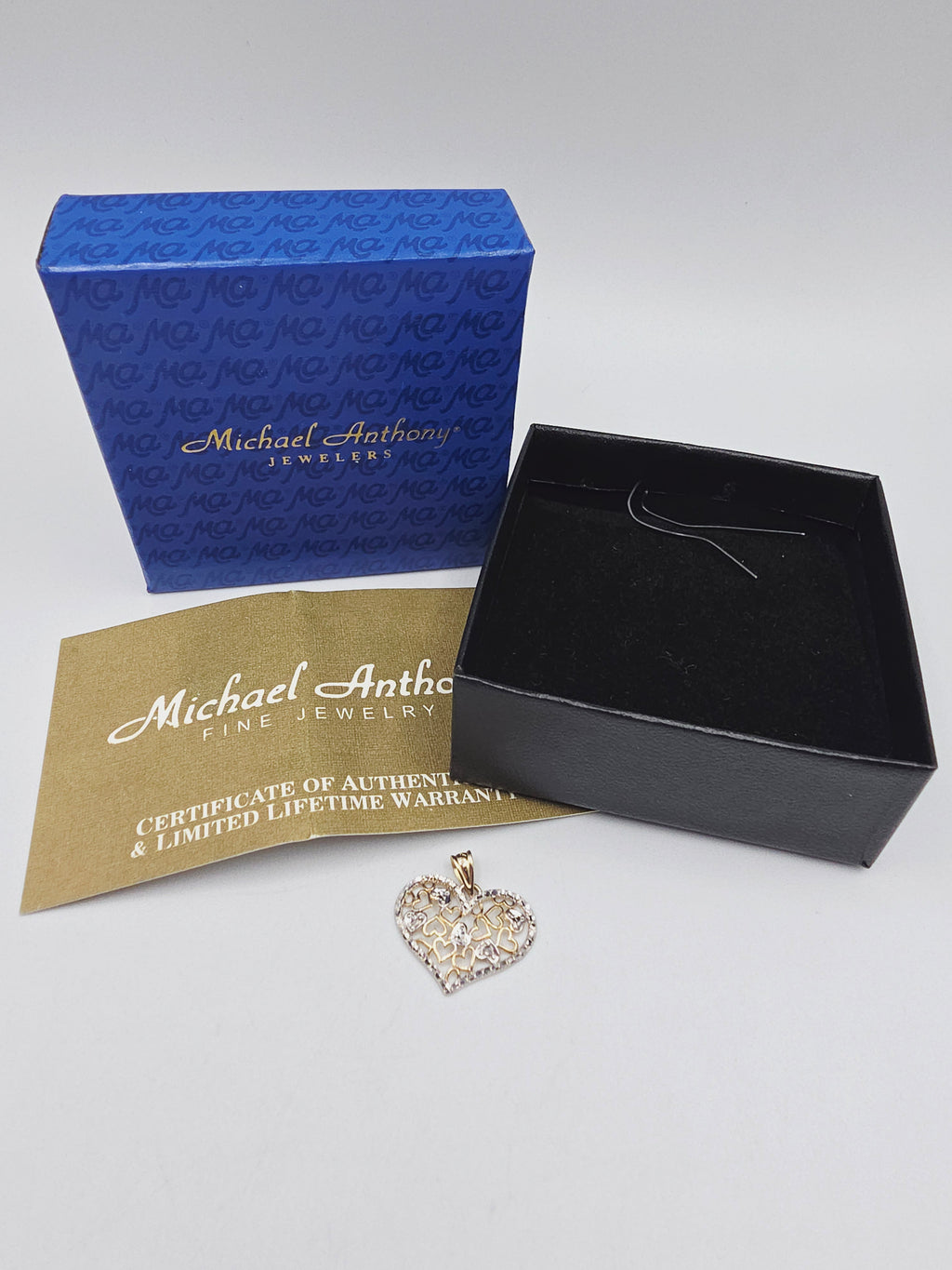 Michael Anthony Solid 14K Two-Tone Gold Filigree Heart Necklace Pendant