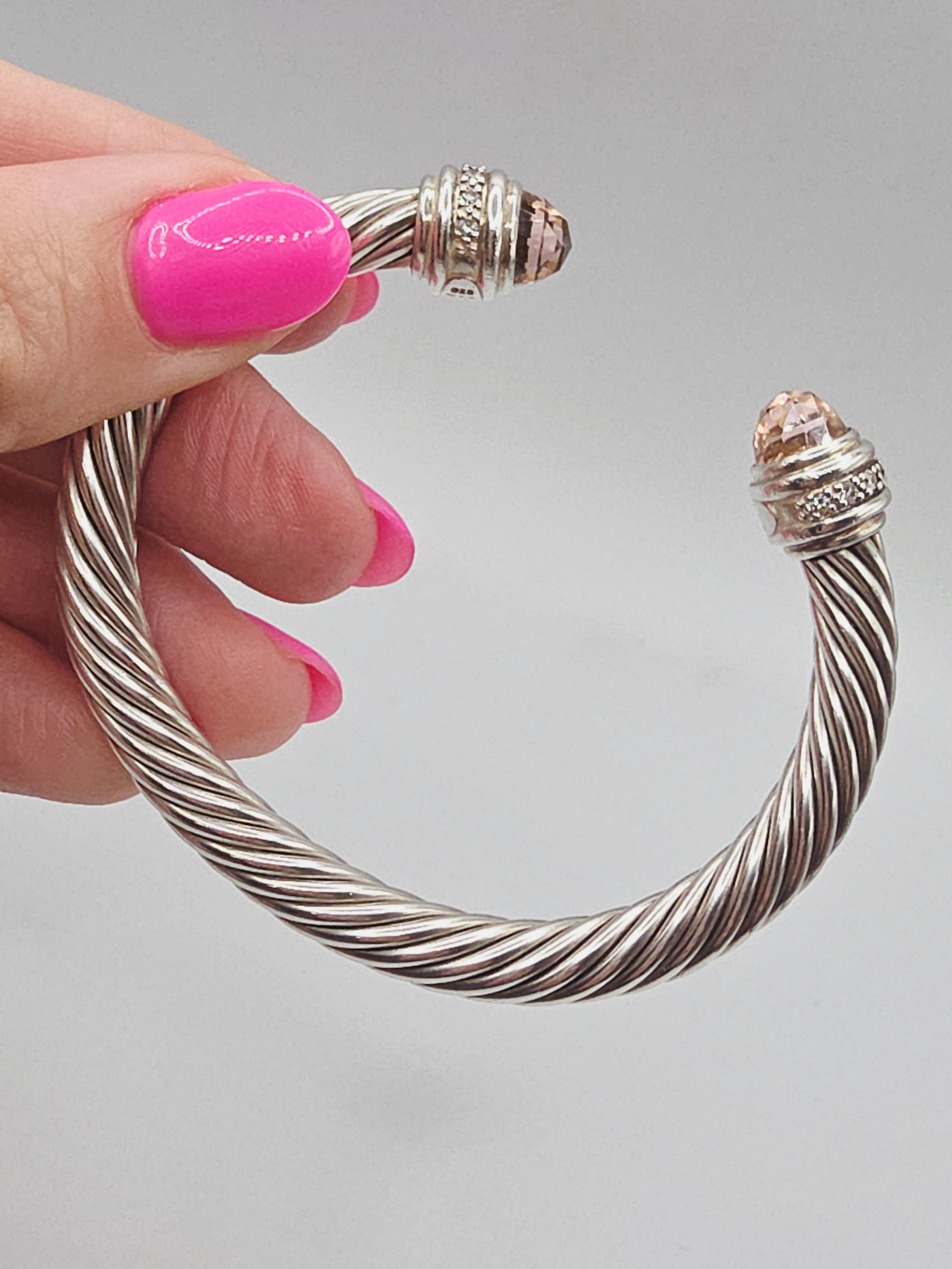 David Yurman Sterling Silver Cable Bracelet with Morganite & Diamonds - Medium