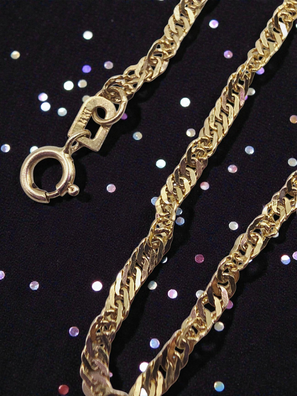 Solid 14K Yellow Gold Twist Curb Chain Ankle Bracelet - 9 Inch (Long)