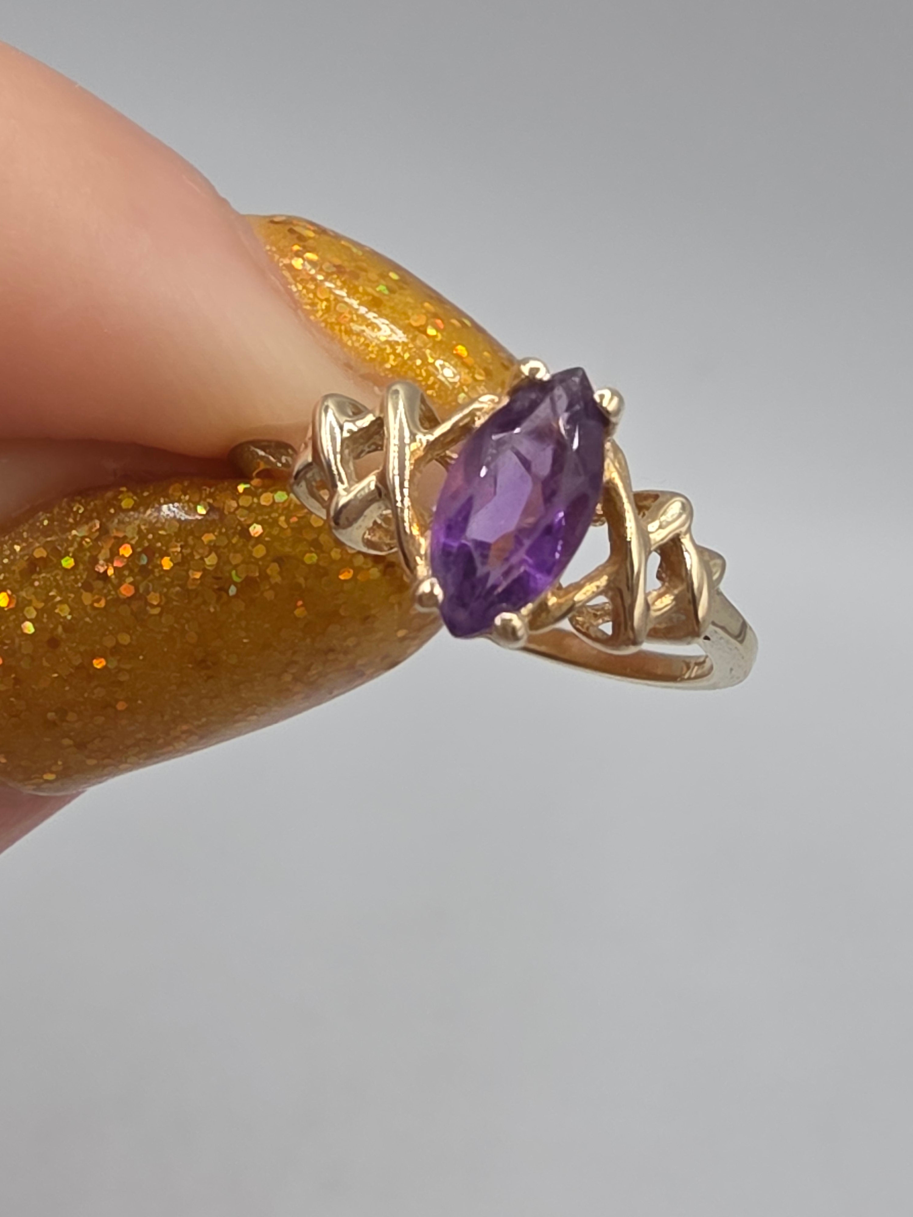Ambras Fine Jewelry Solid 14K Yellow Gold Marquise Amethyst Ring - Size 5.75