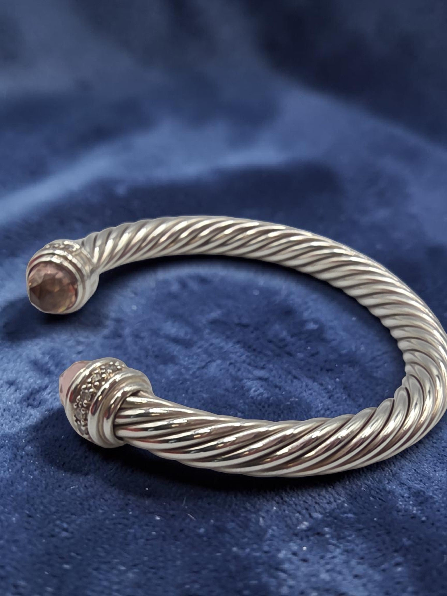 David Yurman Sterling Silver Cable Bracelet with Morganite & Diamonds - Medium