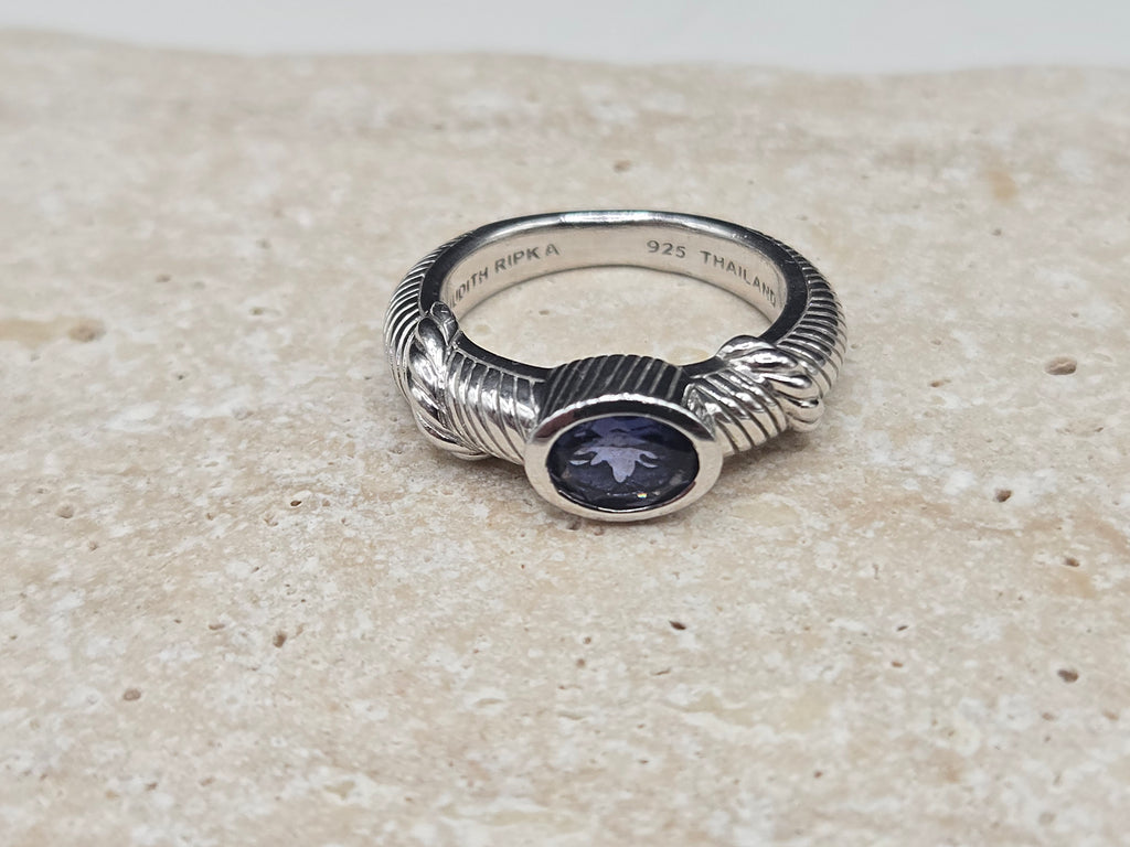 Judith Ripka 925 Sterling Silver Blue Tourmaline Berge Textured Ring - Size 6