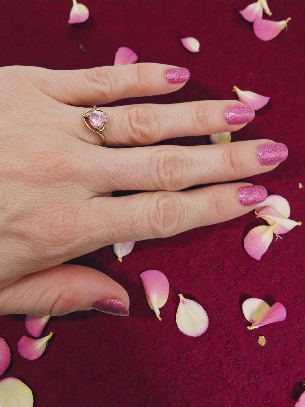 Solid 10K Yellow Gold Ring with Heart-Cut Pink Tourmaline - Sz 7