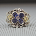 Bixby Jezebel Sterling Silver and 18K Gold Flower Ring with Iolite & Topaz Sz 7