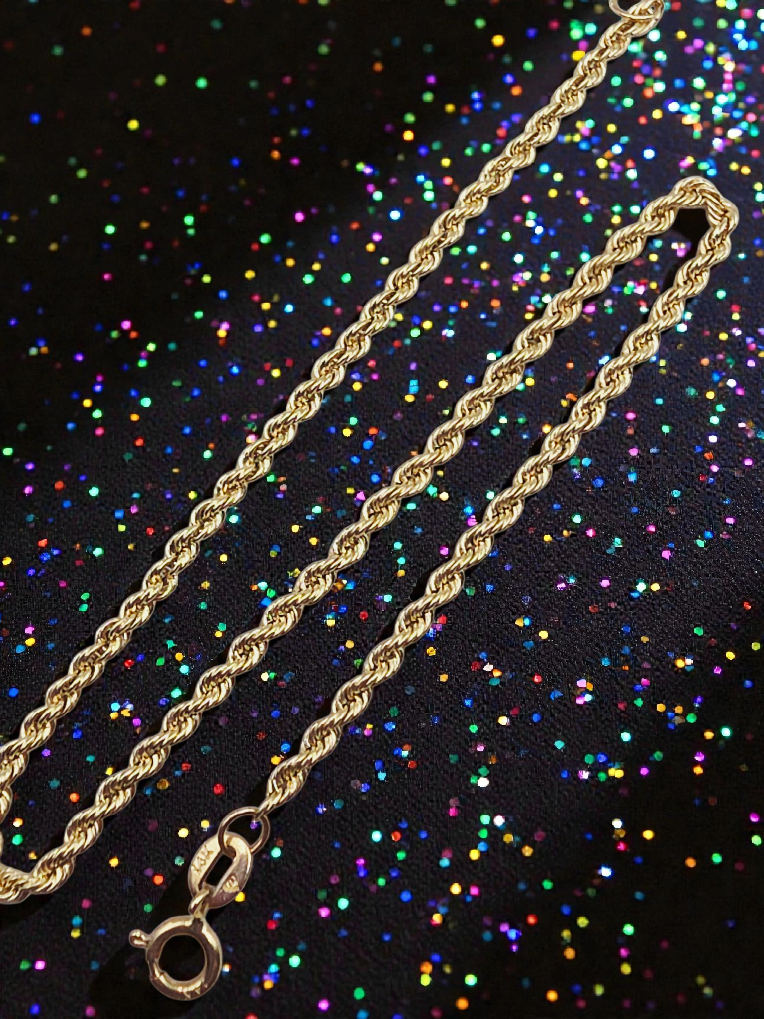Solid 14K Yellow Gold 1.8mm Rope Chain Bracelet – 7 1/3 Inch