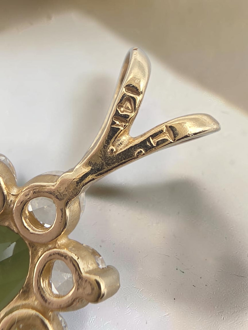 Solid 14K Yellow Gold Oval Peridot Pendant with CZ Halo
