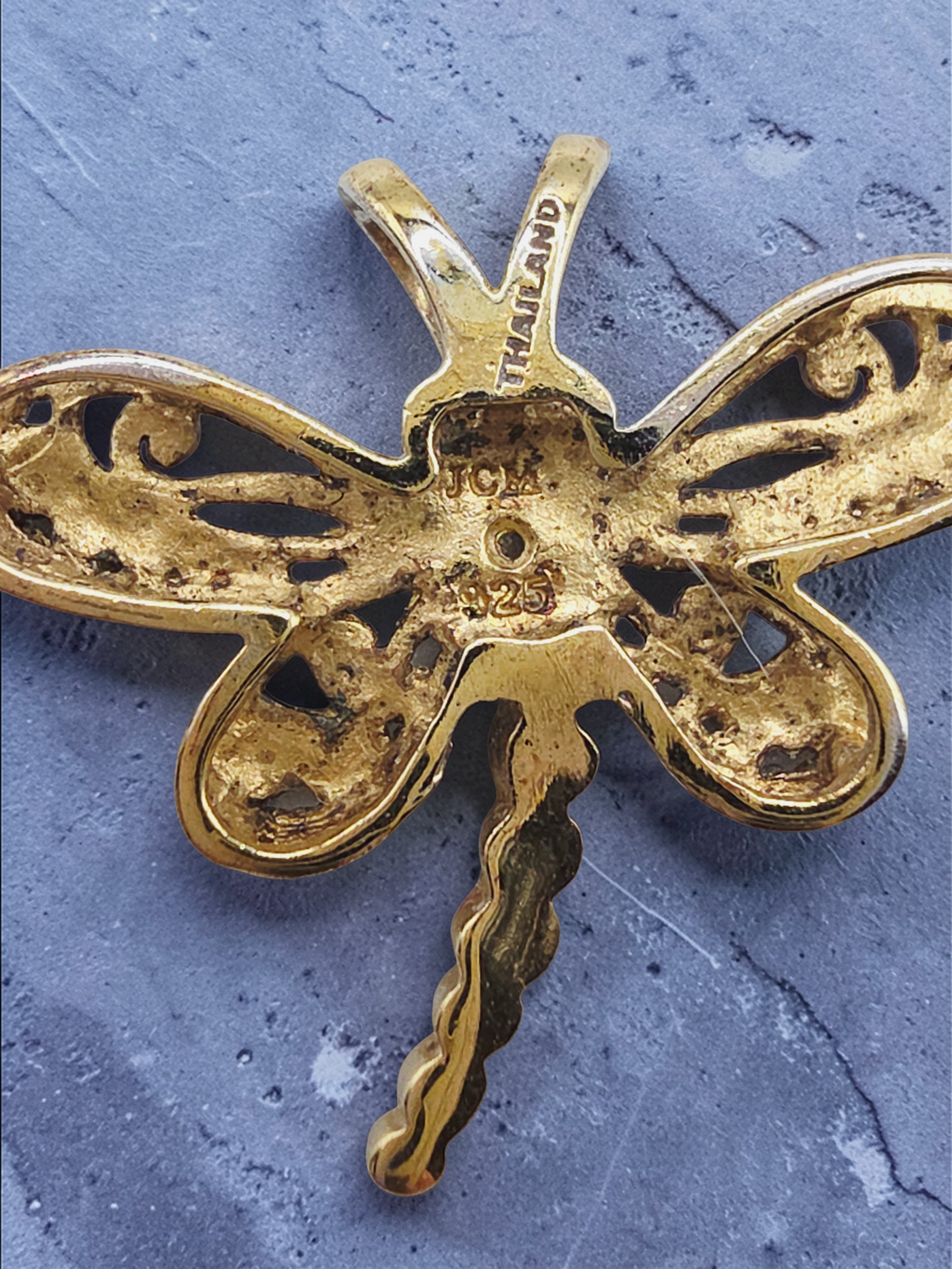 Gold Vermeil 925 Sterling Silver Dragonfly Pendant with Diamond Accent