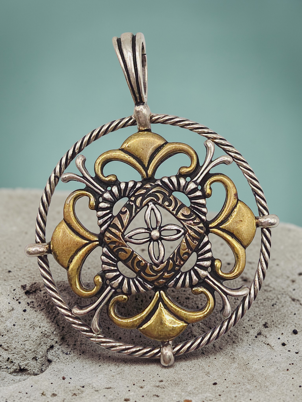 Carolyn Pollack 925 Sterling Silver Brass Copper Relios Necklace Pendant