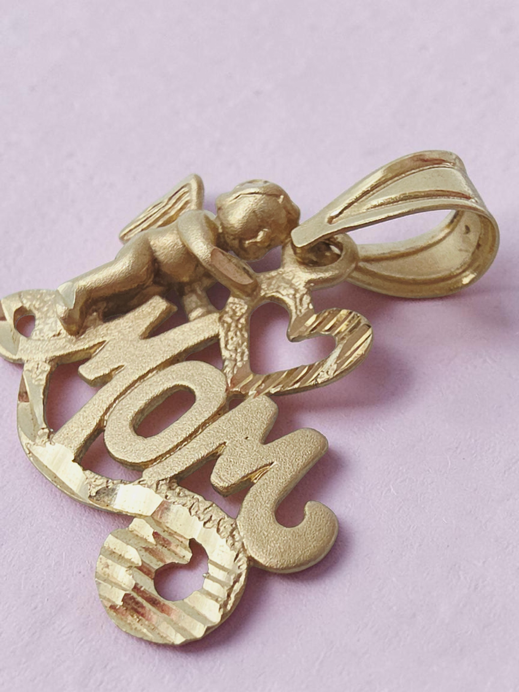 Michael Anthony Mom Heart Angel Cherub Solid 14K Yellow Gold Pendant