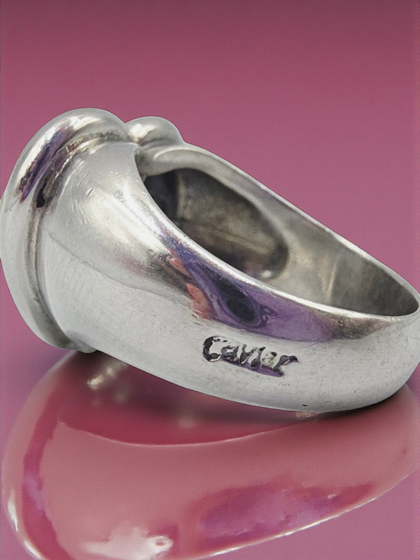 Caviar 925 Sterling Silver with 18K Yellow Gold Accents Heart Ring Size 7