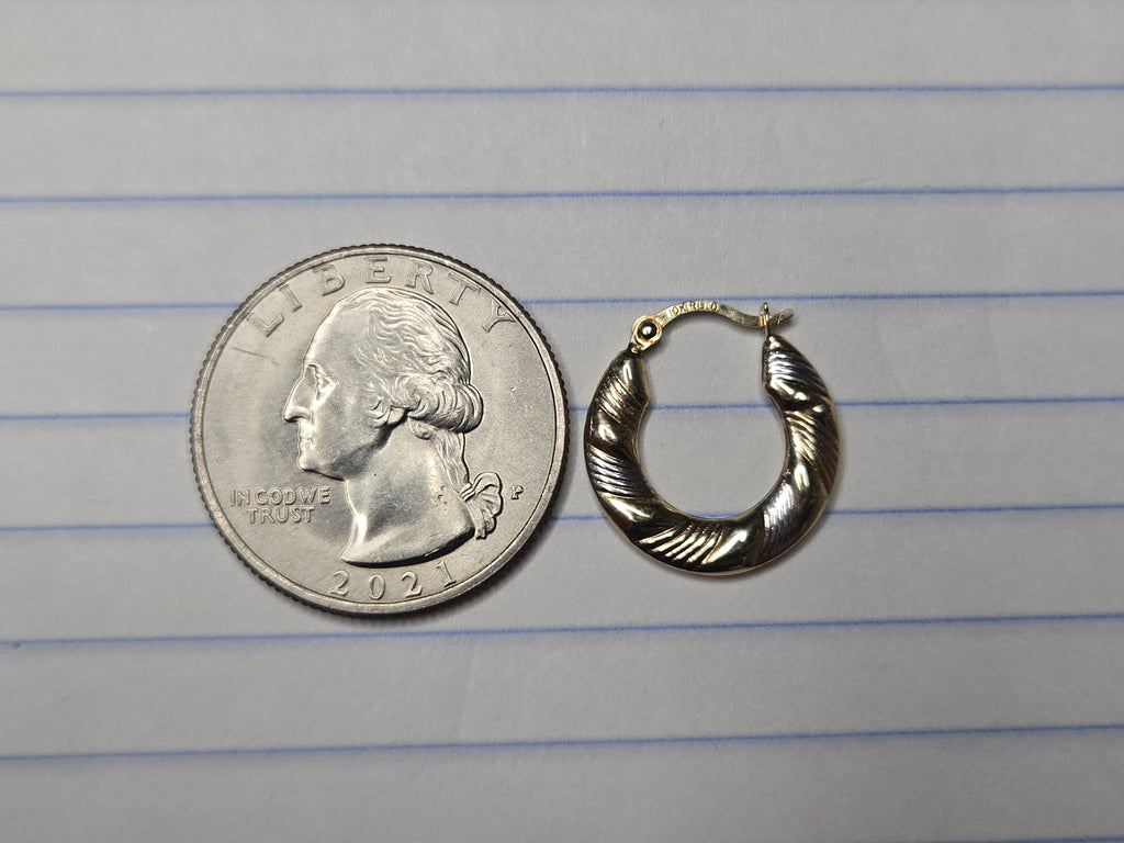 Solid 10K Two-Tone Gold Ribbed Textured Hoop Earrings