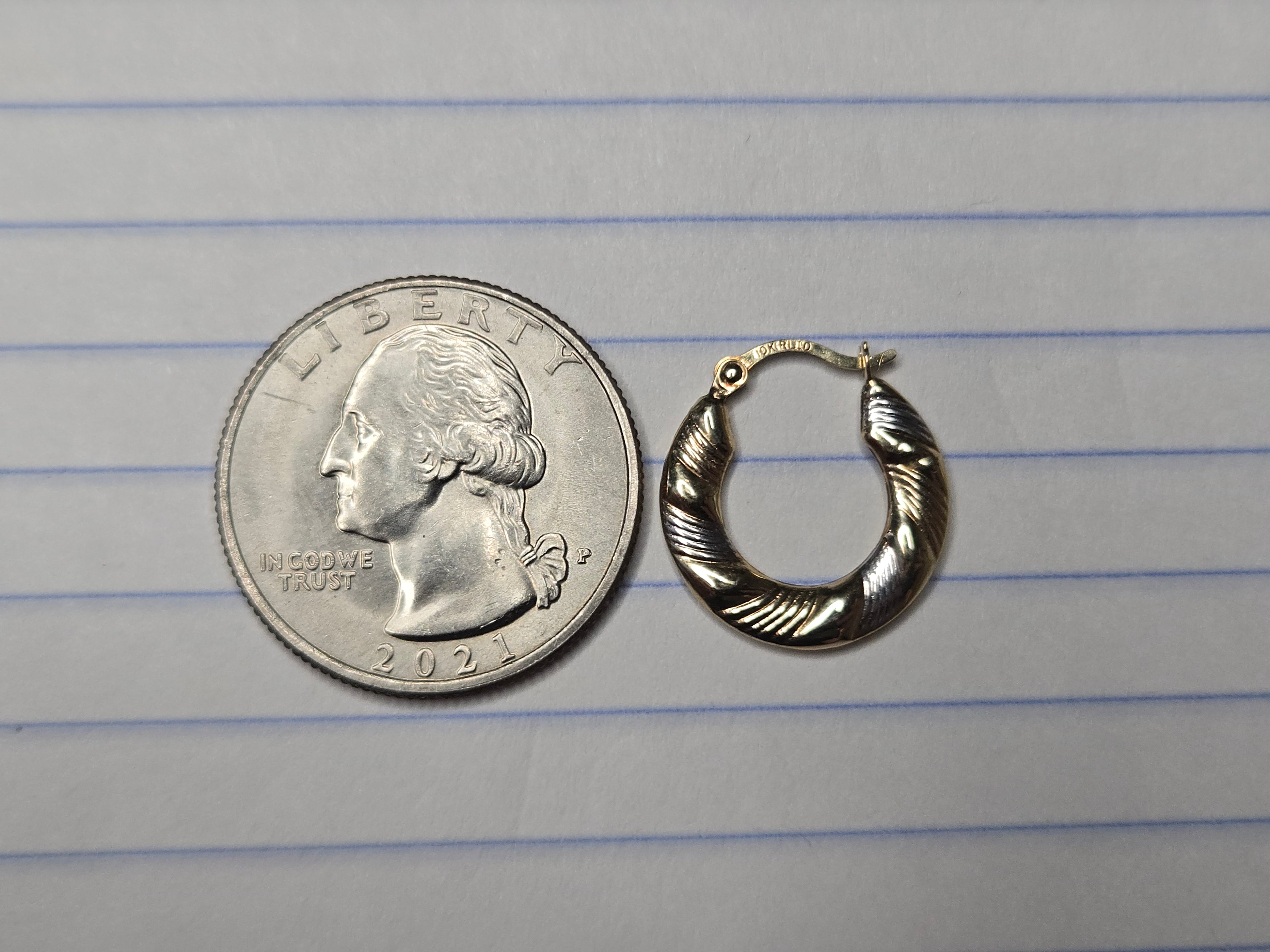 Solid 10K Two-Tone Gold Ribbed Textured Hoop Earrings