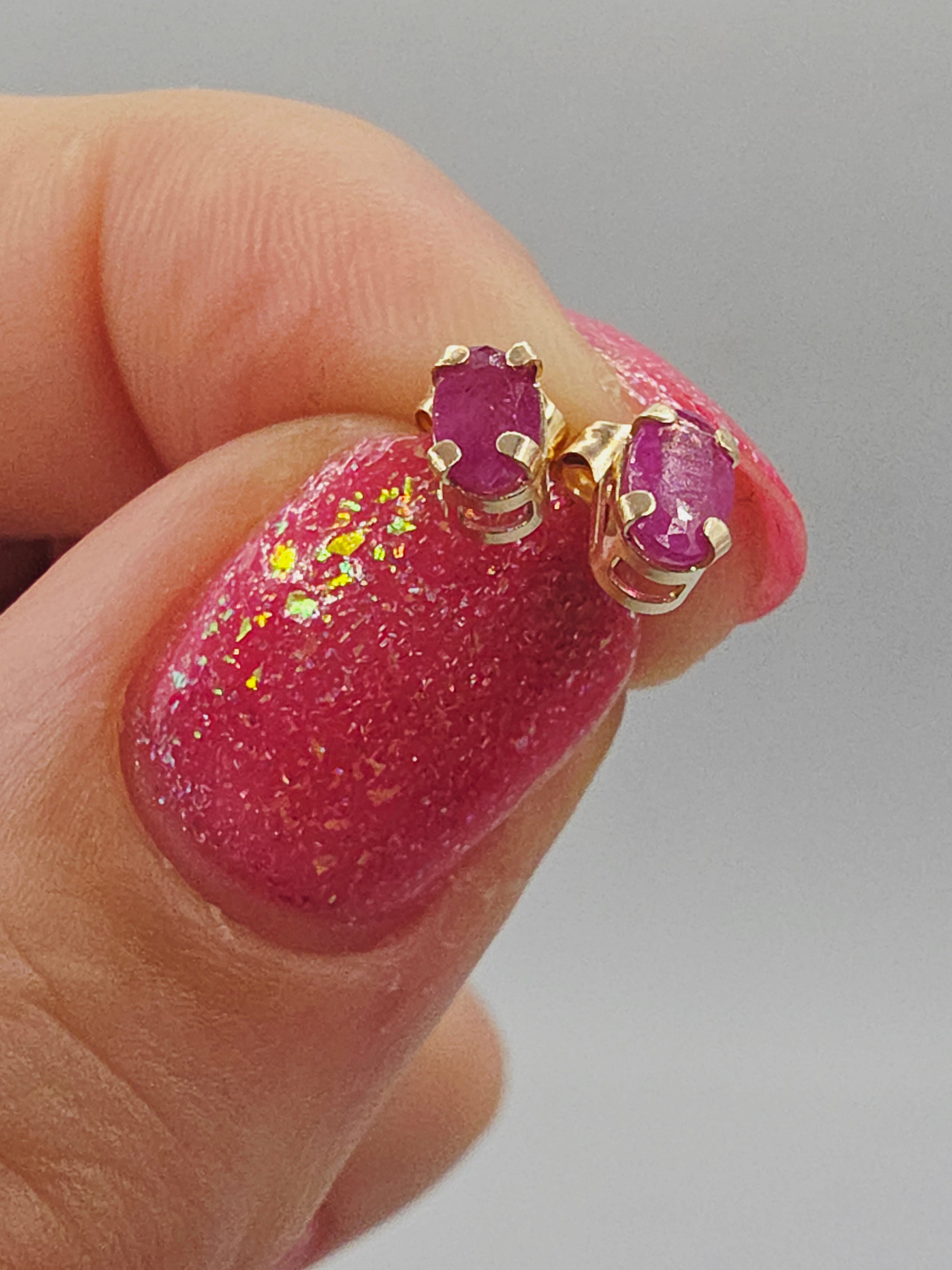 JCM Solid 10K Yellow Gold Oval Cut Natural Ruby Stud Earrings