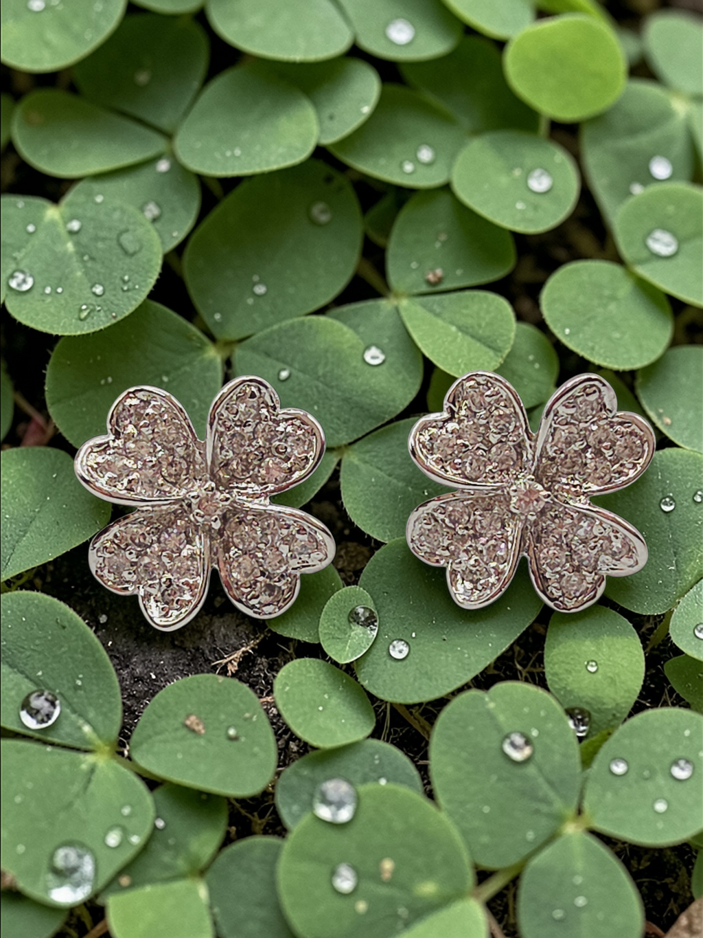 925 Sterling Silver Heart Leaf Clover Stud Earrings with CZ Accents