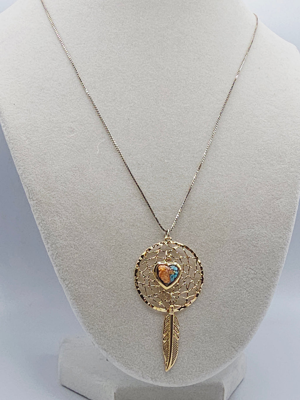 Turquoise Heart Feather Dreamcatcher Pendant with Sterling Silver Italy Necklace