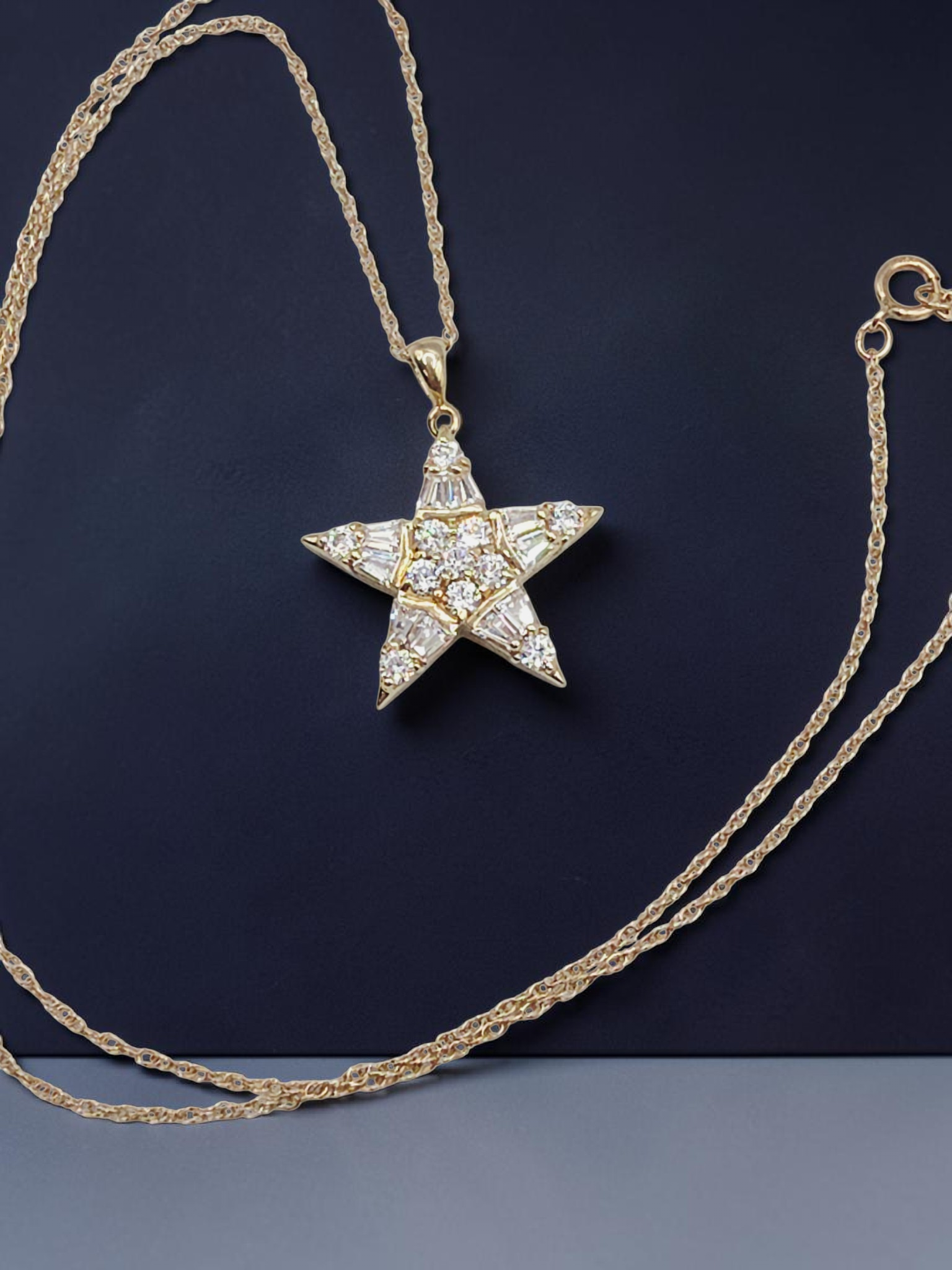 Solid 14K Yellow Gold CZ Star Pendant Necklace - 18 Inch