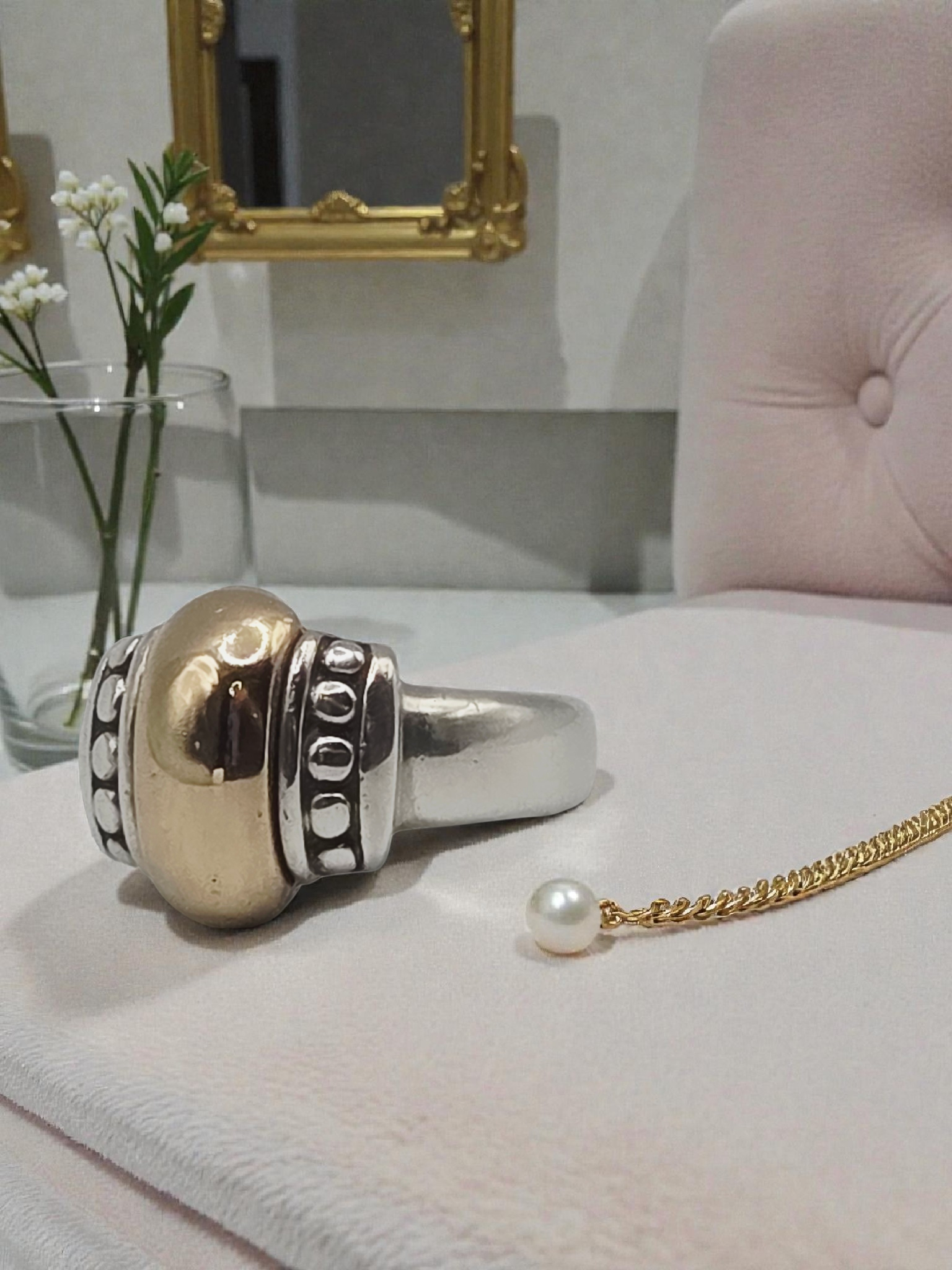 RETIRED James Avery Sterling Silver Beaded Ring with Solid 14K Gold Dome - 4.75