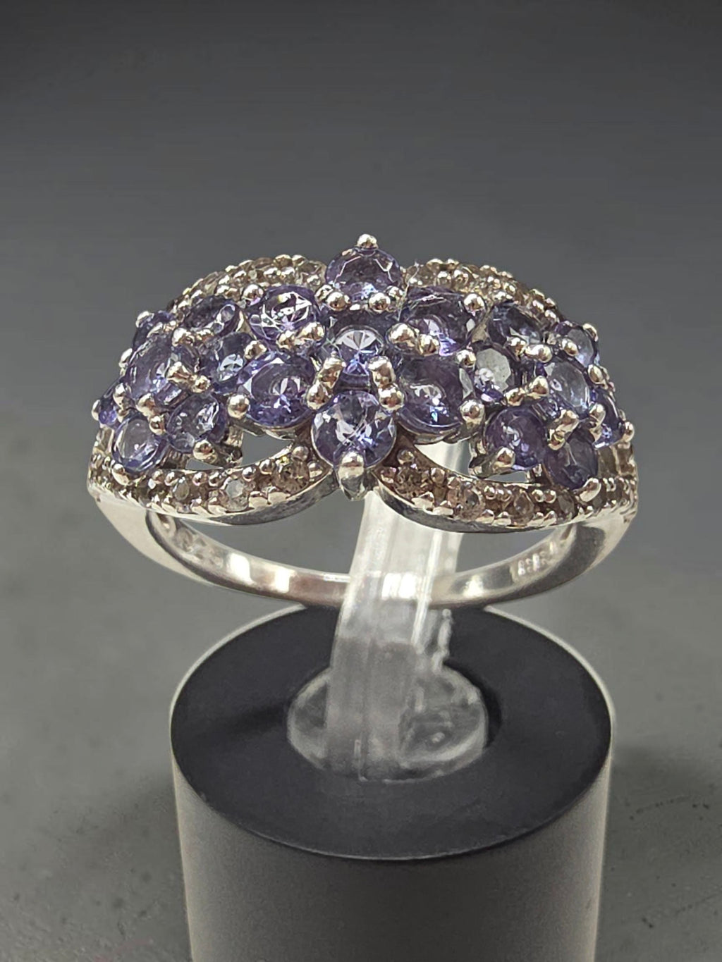 BBJ Sterling Silver Violet Periwinkle CZ Cubic Zirconia Cluster Ring - Size 6
