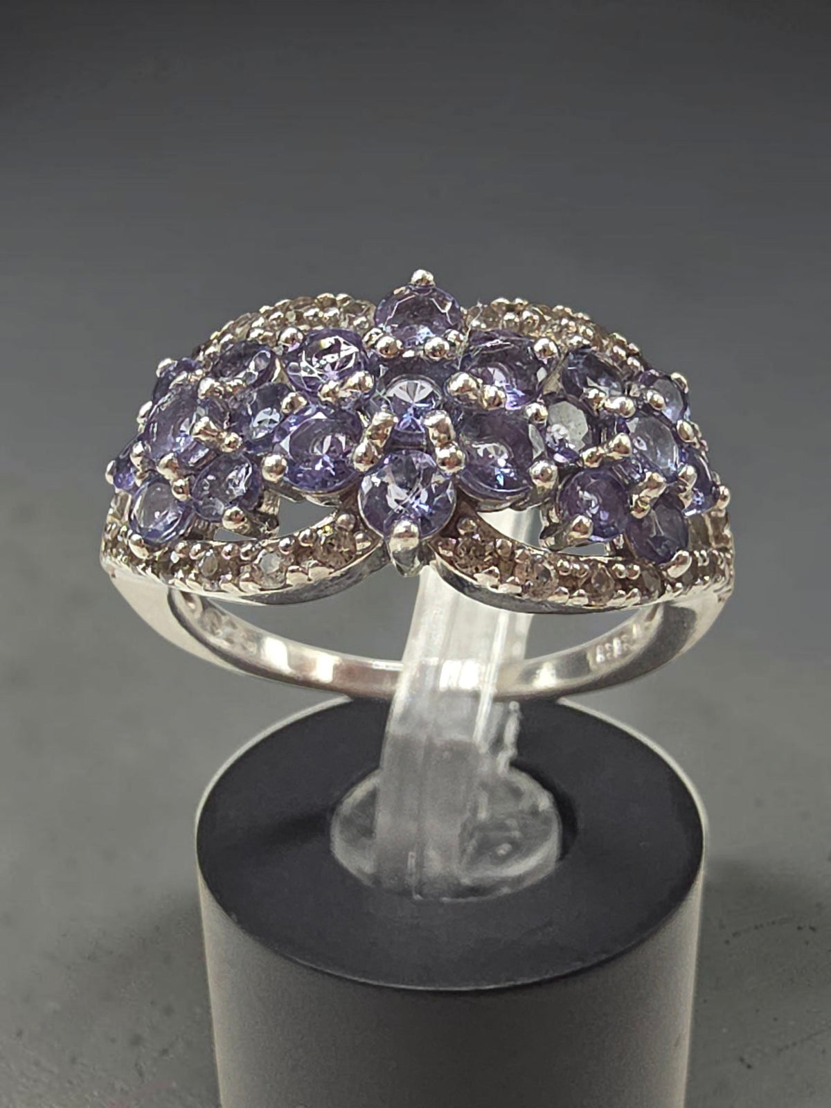 BBJ Sterling Silver Violet Periwinkle CZ Cubic Zirconia Cluster Ring - Size 6