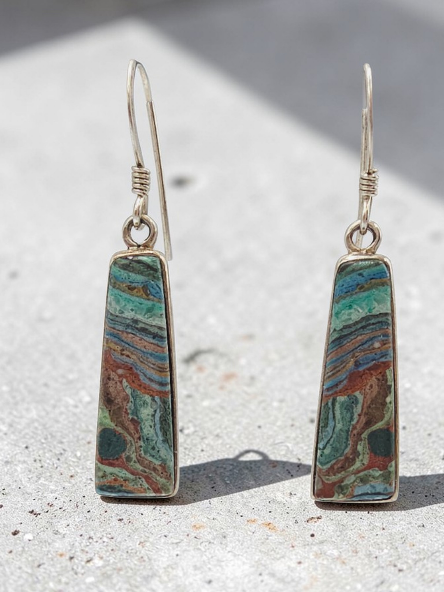 925 Sterling Silver Drop Earrings with Multicolor Composite Stone Inlay