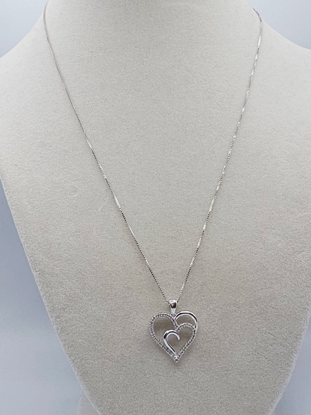 Sun Jewelry 925 Sterling Silver Double Heart Diamond Pendant Necklace - 18 Inch